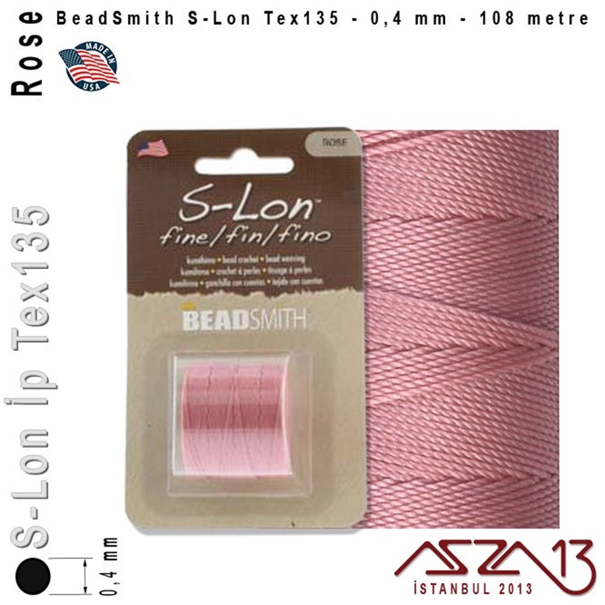 İpler, Kordonlar, Misinalarİp, Kordon, MisinaBeadSmithS-Lon Tex135 Fine - Rose - Gül - 0,4 mm Kalınlıkta İp / 108 metre