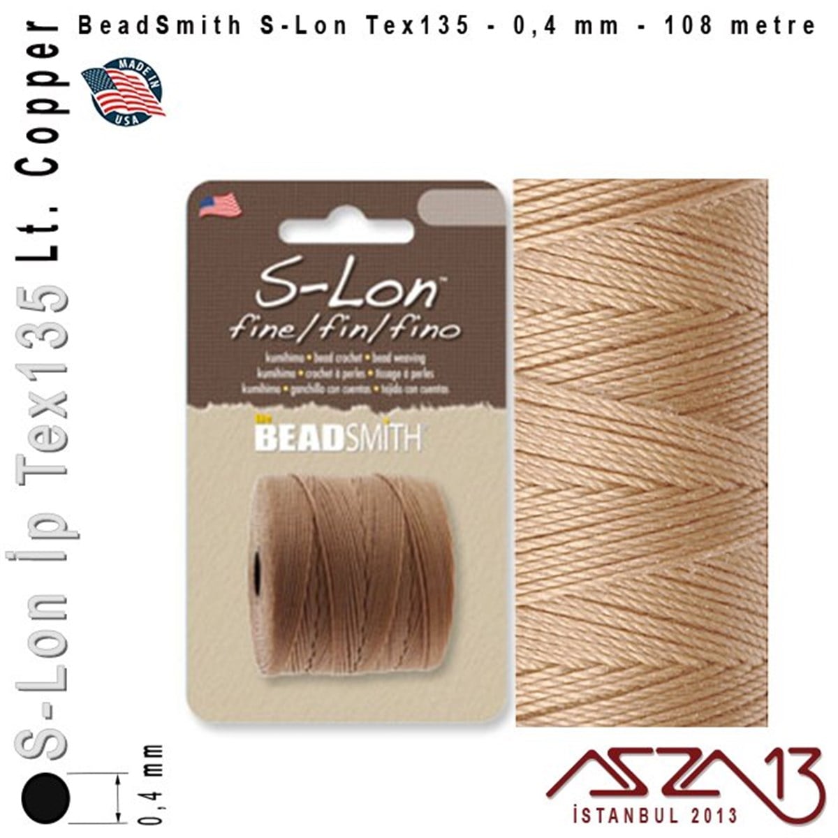 İpler, Kordonlar, Misinalarİp, Kordon, MisinaBeadSmithS-Lon Tex135 Fine - Light Copper - Açık Bakır - 0,4 mm Kalınlıkta İp / 108 metre