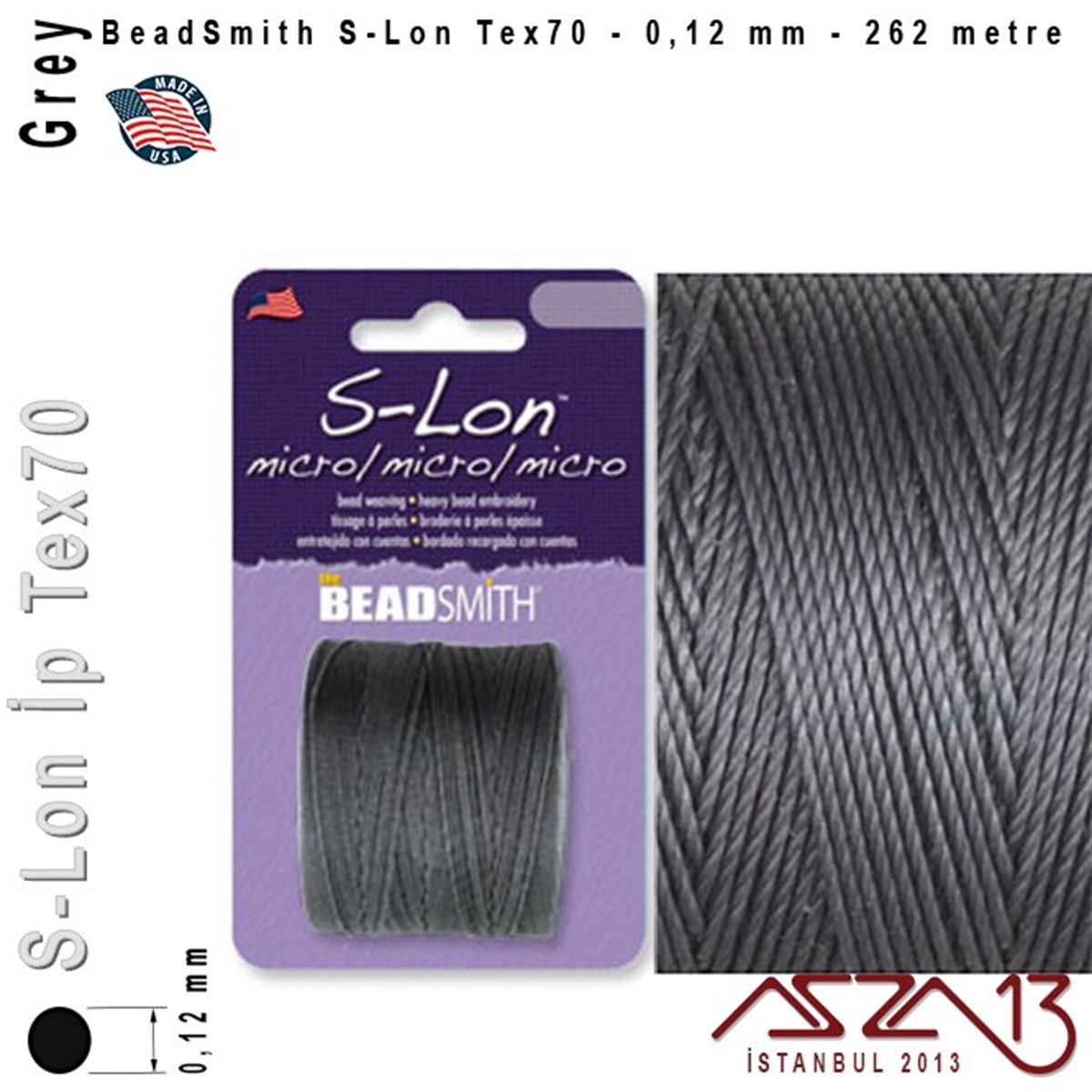 İpler, Kordonlar, Misinalarİp, Kordon, MisinaBeadSmithS-Lon Tex70 Micro - Grey - Gri - 0,12 mm Kalınlıkta İp / 262 metre