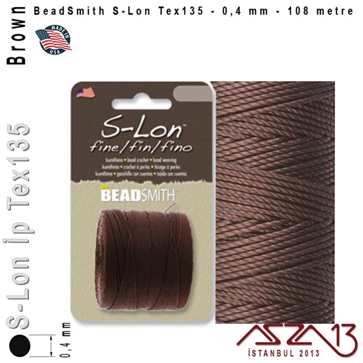 İpler, Kordonlar, Misinalarİp, Kordon, MisinaBeadSmithS-Lon Tex135 Fine - Brown - Kahverengi - 0,4 mm Kalınlıkta İp / 108 metre