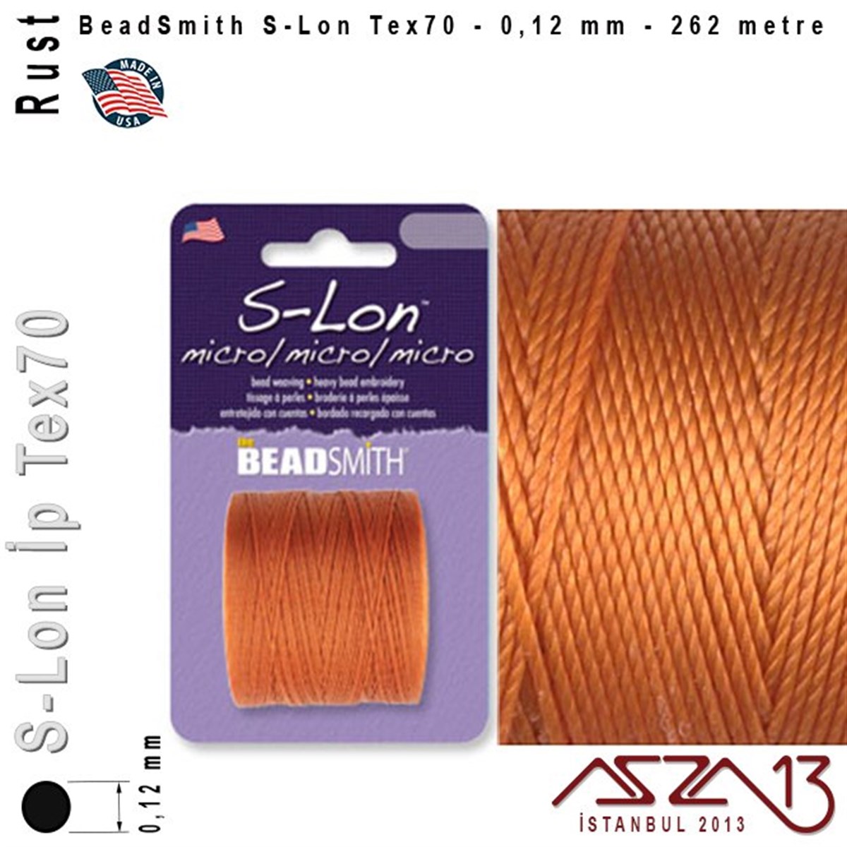 İpler, Kordonlar, Misinalarİp, Kordon, MisinaBeadSmithS-Lon Tex70 Micro - Rust - Kiremit - 0,12 mm Kalınlıkta İp / 262 metre