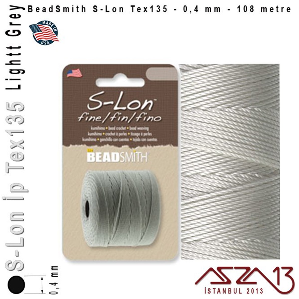 İpler, Kordonlar, Misinalarİp, Kordon, MisinaBeadSmithS-Lon Tex135 Fine - Light Grey - Açık Gri - 0,4 mm Kalınlıkta İp / 108 metre