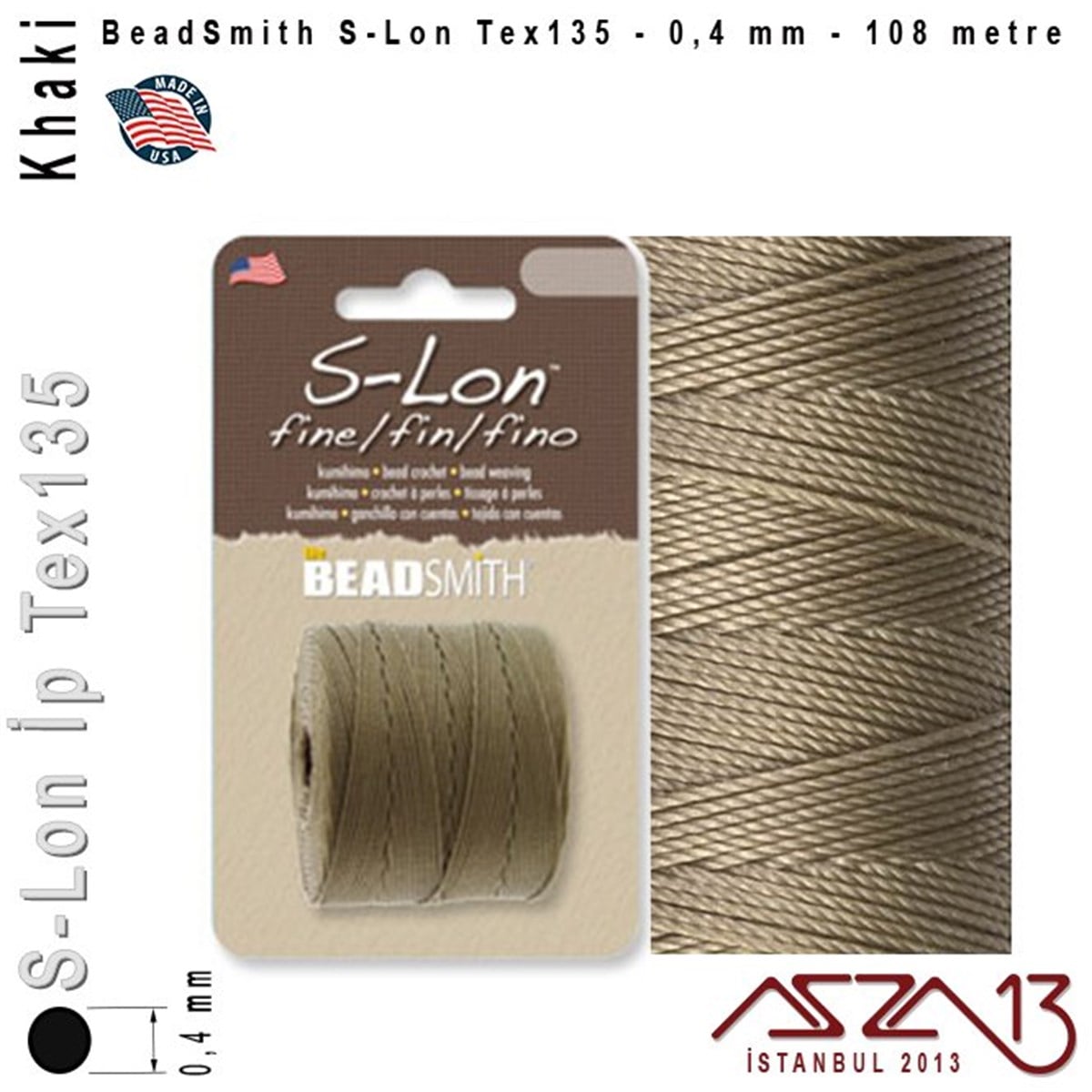 İpler, Kordonlar, Misinalarİp, Kordon, MisinaBeadSmithS-Lon Tex135 Fine - Khaki - Haki - 0,4 mm Kalınlıkta İp / 108 metre