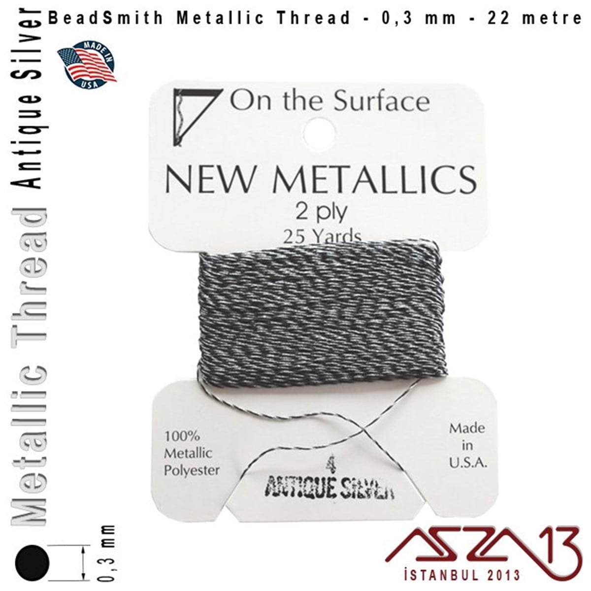 İpler, Kordonlar, MisinalarTAKI MALZEMEBeadSmithMetalik İp - Antique Silver - Antik Gümüş - 0,30 mm Kalınlıkta İp / 22 metre