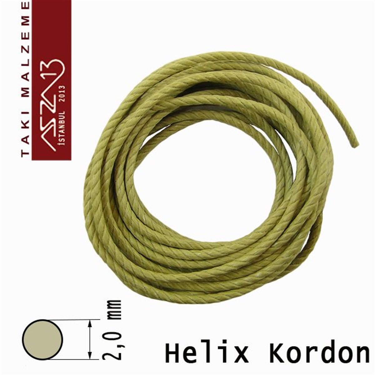 İpler, Kordonlar, MisinalarTAKI MALZEMEKord İplikDoğal Pamuk, 2,00 mm Açık Haki Rengi Kordon / Paket İçeriği 3 m