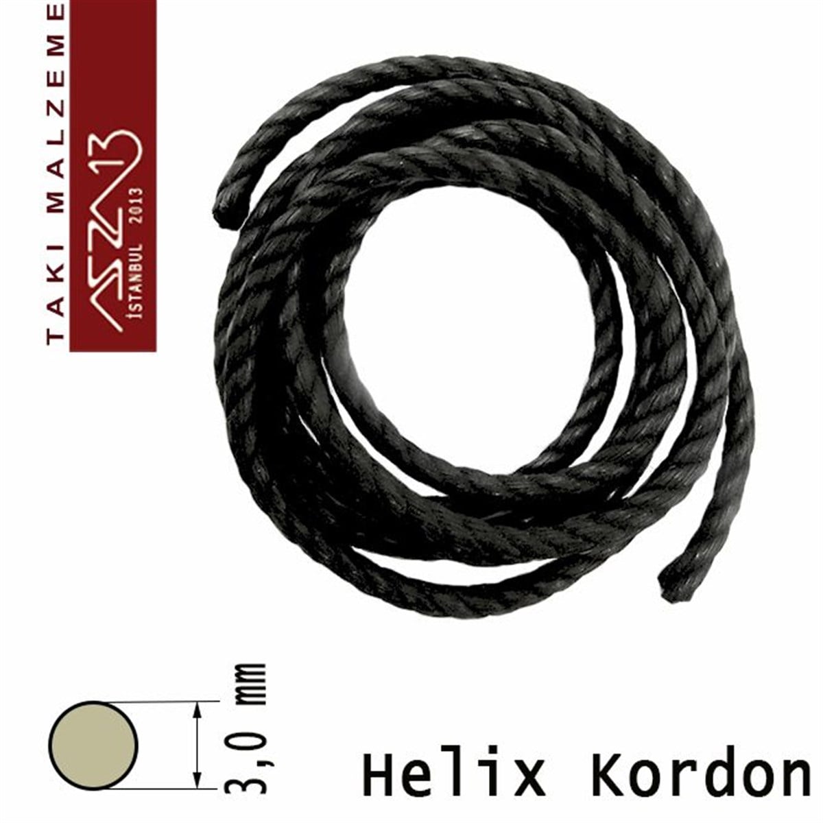 İpler, Kordonlar, MisinalarTAKI MALZEMEKord İplikDoğal Pamuk, 3,50 mm Parlatılmış Siyah Helix Kordon / Paket İçeriği 1 m