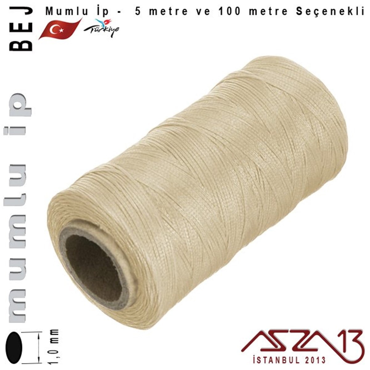 İpler, Kordonlar, MisinalarTAKI MALZEMEKord İplikMG Beige, Megafil Extra Mumlu İp - 1,0 mm Kalınlıkta / 5 veya 100 metre
