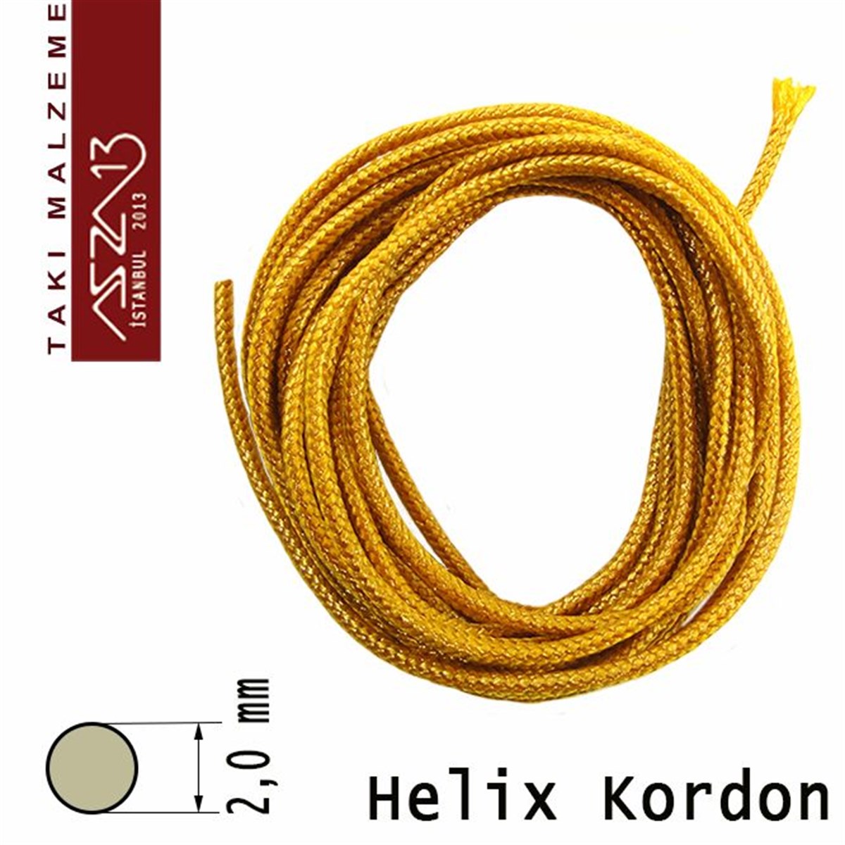 İpler, Kordonlar, MisinalarTAKI MALZEMEKord İplikDoğal Pamuk, 2,00 mm Altın Rengi Kordon / Paket İçeriği 3 m