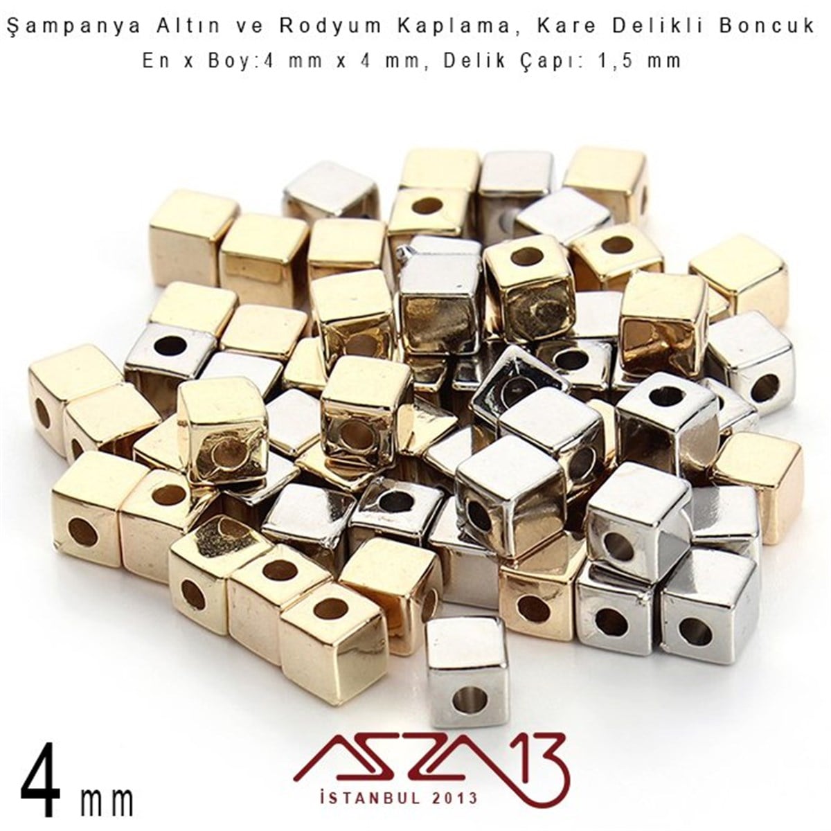 Kaplamalı ve Kaplamasız Metal Ara ParçalarTAKI MALZEMEMarkasızAltın ve Rodyum Kaplama - 4 mm Küp Metal Boncuk / 20 Adet