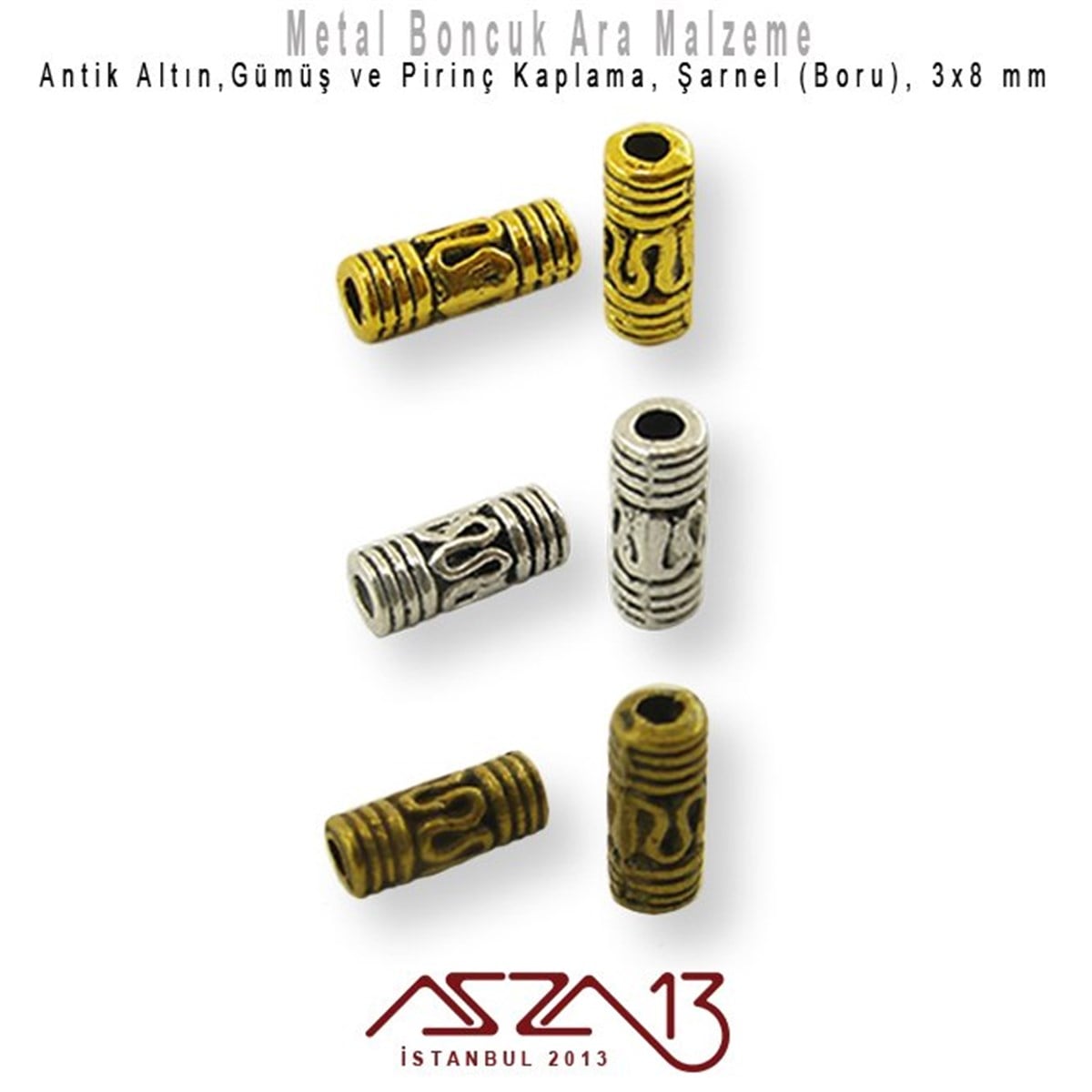Kaplamalı ve Kaplamasız Metal Ara ParçalarTAKI MALZEMEMarkasızAntik Altın,Gümüş ve Pirinç Kaplama -  8x3 mm Boru (Şarnel) Zamak Boncuk / 20 Adet