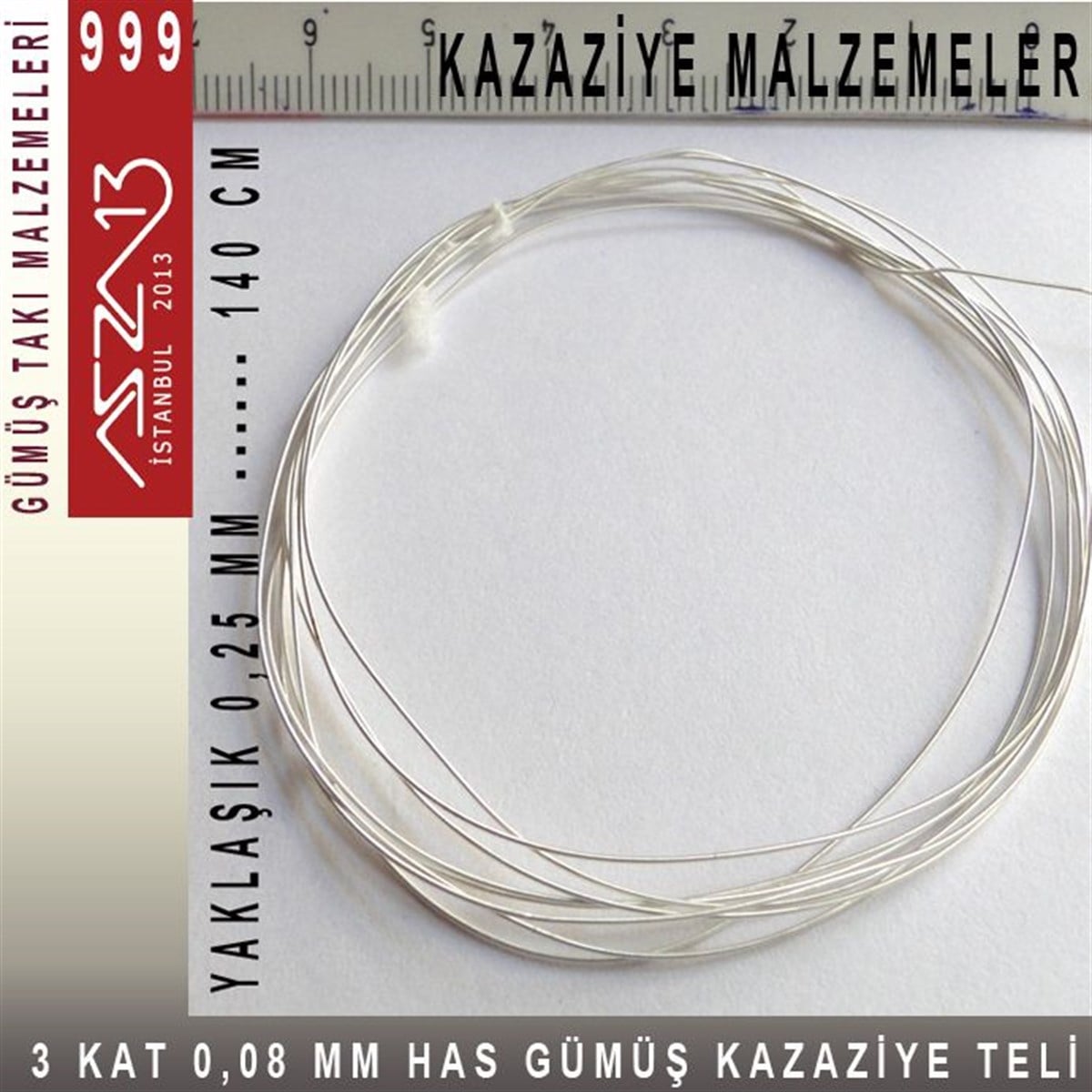 Kazaziye Tasarım MalzemeleriGÜMÜŞazza133 Kat (8 Mikron Telden), 140 cm, 1000K Gümüş Kazaziye Teli / Paket İçeriği 1 Adet