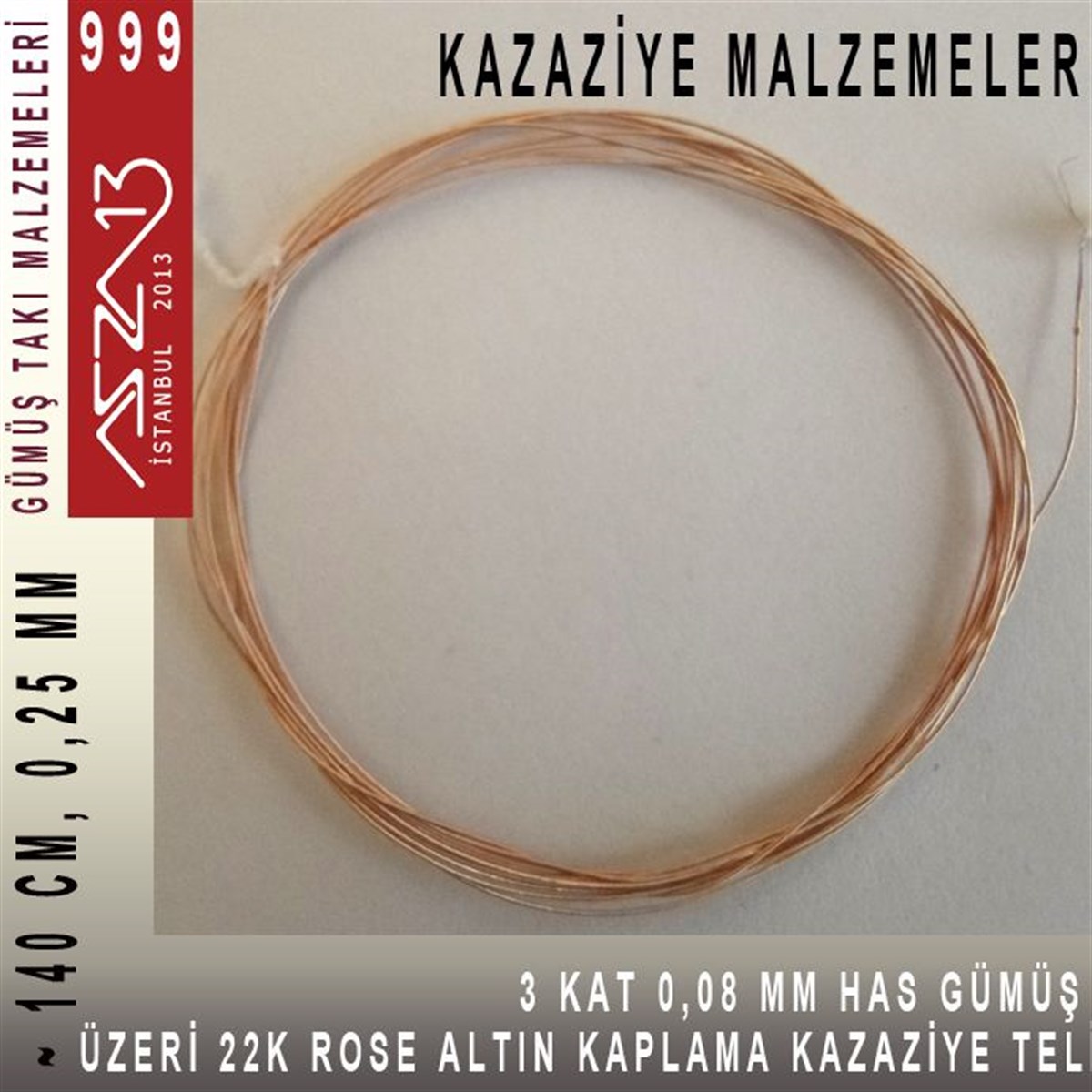Kazaziye Tasarım MalzemeleriGÜMÜŞazza133 Kat (8 Mikron Telden), 140 cm, 1000K Gümüş 22K Rose Altın Kaplamalı Kazaziye Teli / Paket İçeriği 1 Adet