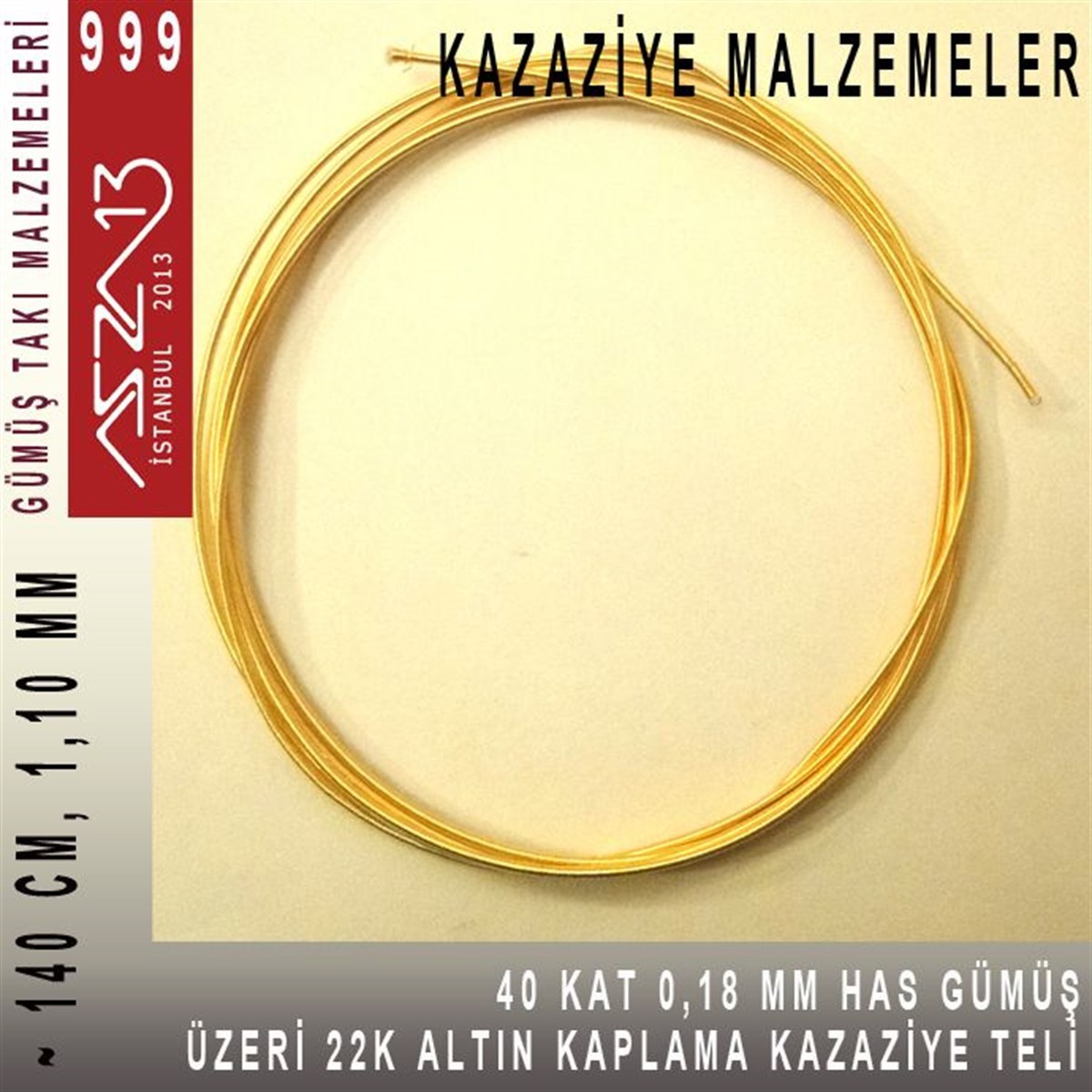 Kazaziye Tasarım MalzemeleriGÜMÜŞazza1340 Kat (18 Mikron Telden), 140 cm, 1000K Gümüş 22K Altın Kaplamalı Kazaziye Teli / Paket İçeriği 1 Adet
