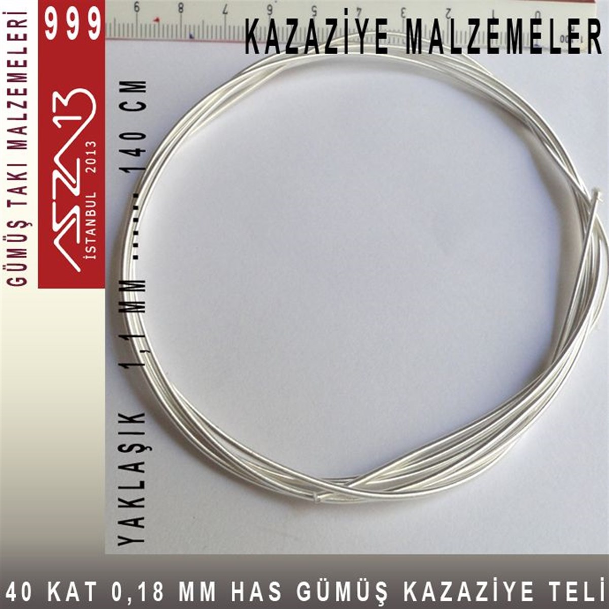 Kazaziye Tasarım MalzemeleriGÜMÜŞazza1340 Kat (18 Mikron Telden), 140 cm, 1000K Gümüş  Kazaziye Teli / Paket İçeriği 1 Adet