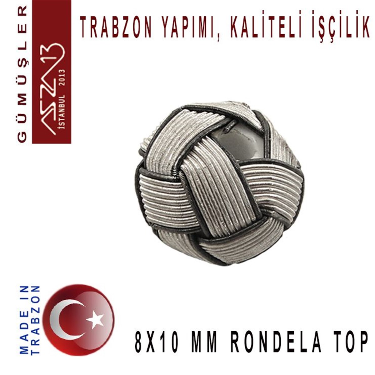 Kazaziye Tasarım MalzemeleriGÜMÜŞazza138x10 mm Çaplarında 1000K Oksitli Gümüş Kazaziye Top / Paket İçeriği 1 Adet