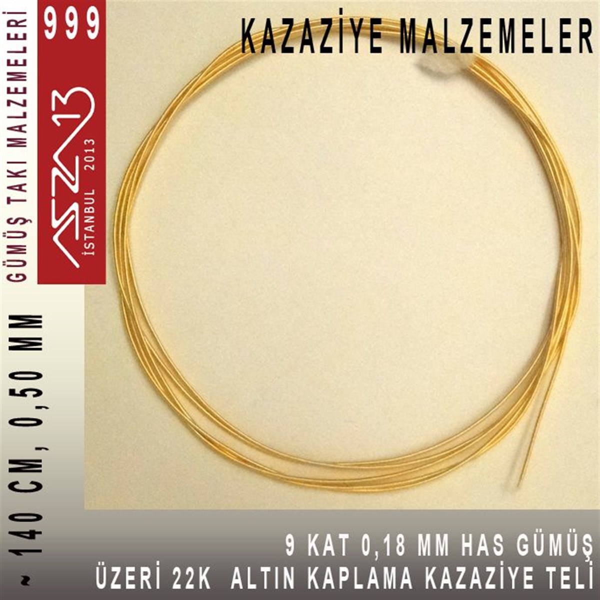 Kazaziye Tasarım MalzemeleriGÜMÜŞazza139 Kat (18 Mikron Telden), 140 cm, 1000K Gümüş 22K Altın Kaplamalı Kazaziye Teli / Paket İçeriği 1 Adet