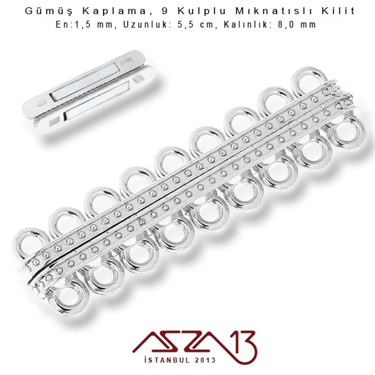 Kilit, KlipsTAKI MALZEMEMarkasızGümüş Kaplama, 9 Kulplu Mıknatıslı Kilit / Paket İçeriği 1 Adet