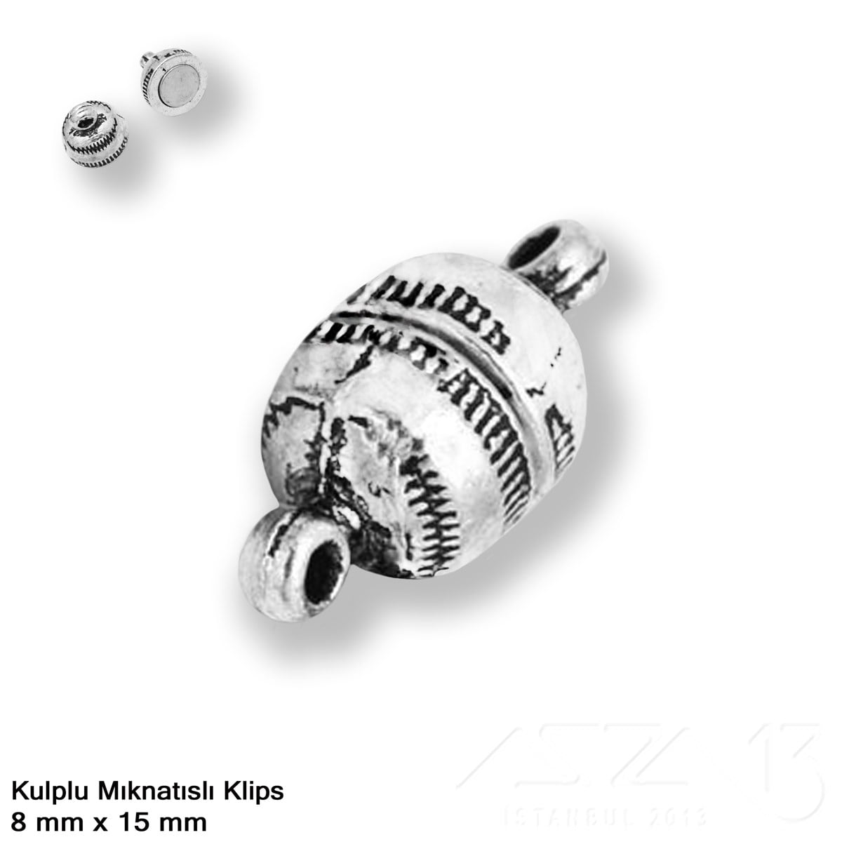 Klips, Kilit  / Mıknatıslı KlipsMıknatıslı Kilit, KlipsMarkasız06.Tm.61.Kt.005Klips - Mıknatıslı - Kulplu, Top, Antik Gümüş Kaplamalı - 15 mm / 1 Adet