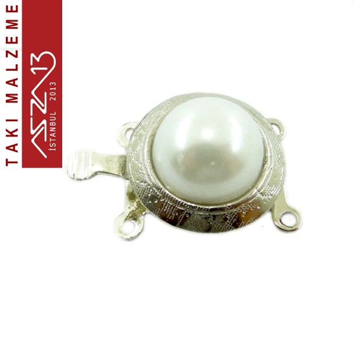 Klipsler, Kancalar, Bitler, Kapamalar, HalkalarTAKI MALZEMEMarkasızNikel Kaplamalı, 1.4x2.0 cm Desenli,  İnci Taşlı, Yuvarlak Şekilli Çift Kulplu, Pim Mekanizmalı Kilit / Paket İçeriği 1 Adet