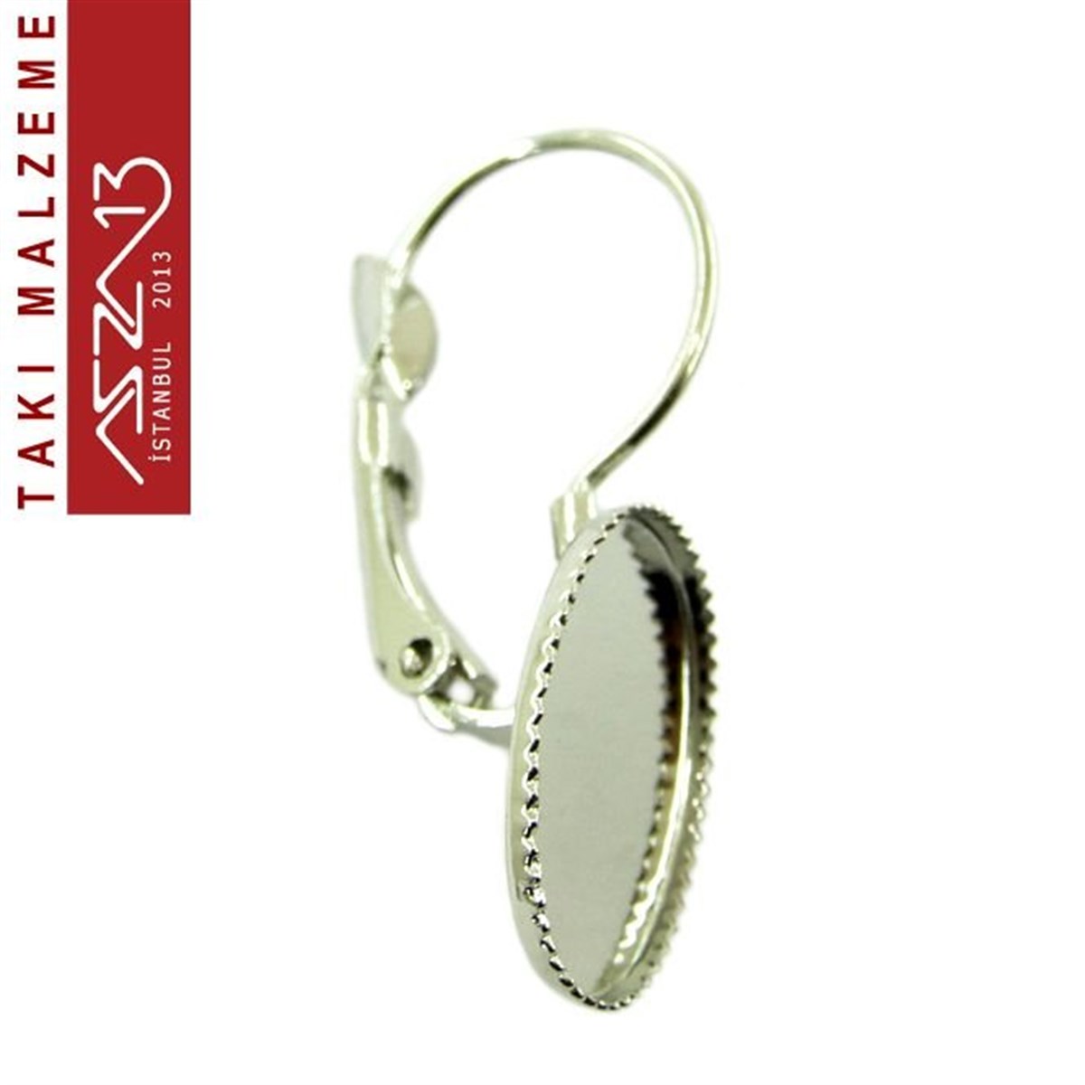 Klipsler, Kancalar, Bitler, Kapamalar, HalkalarTAKI MALZEMEMarkasızNikel Kaplamalı, 10X14 mm Oval Taş Yuvalı  Kilitli Küpe Kancası / Paket İçeriği 1 Çift