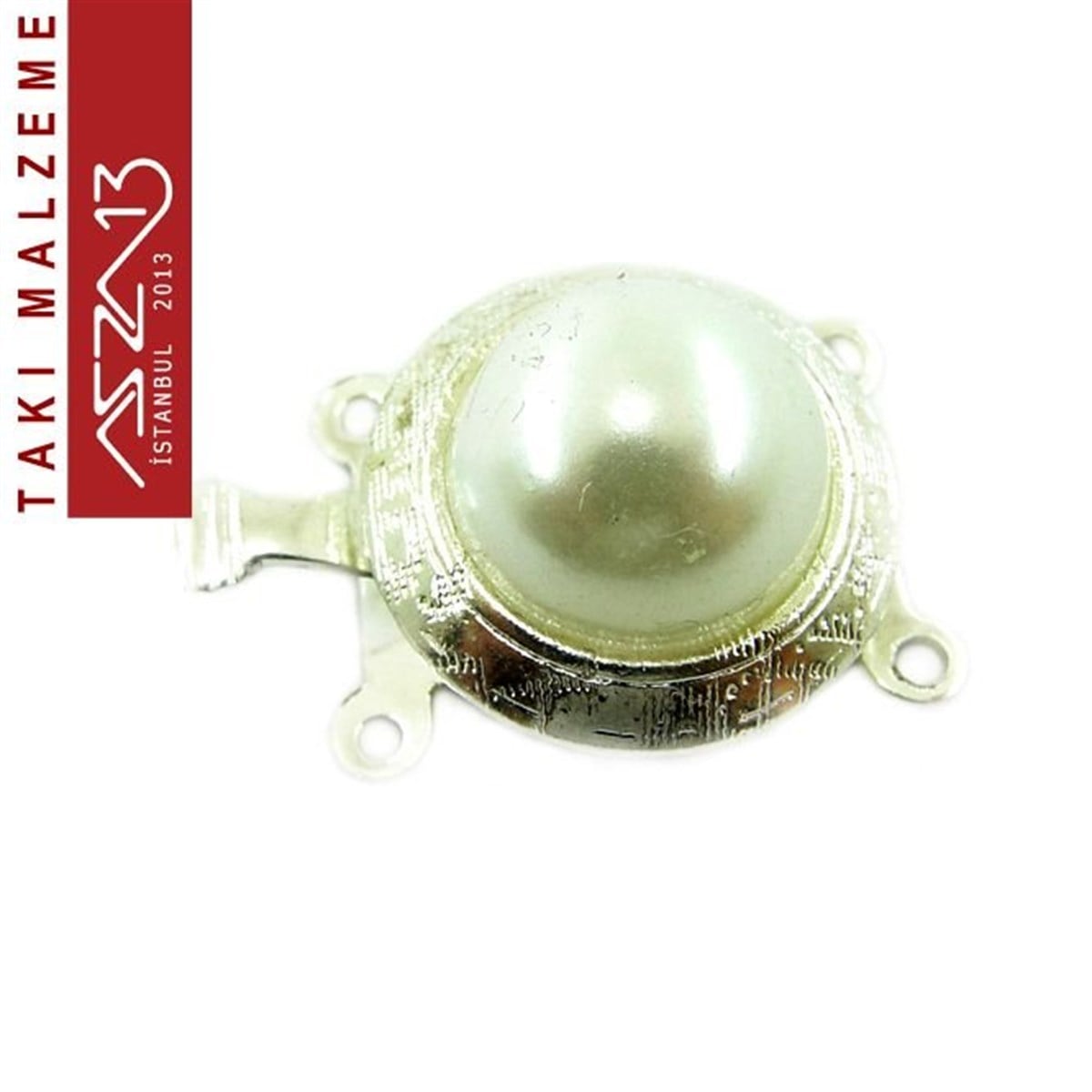 Klipsler, Kancalar, Bitler, Kapamalar, HalkalarTAKI MALZEMEMarkasızGümüş Kaplamalı, 1.4x2.0 cm Desenli,  İnci Taşlı, Yuvarlak Şekilli Çift Kulplu, Pim Mekanizmalı Kilit / Paket İçeriği 1 Adet