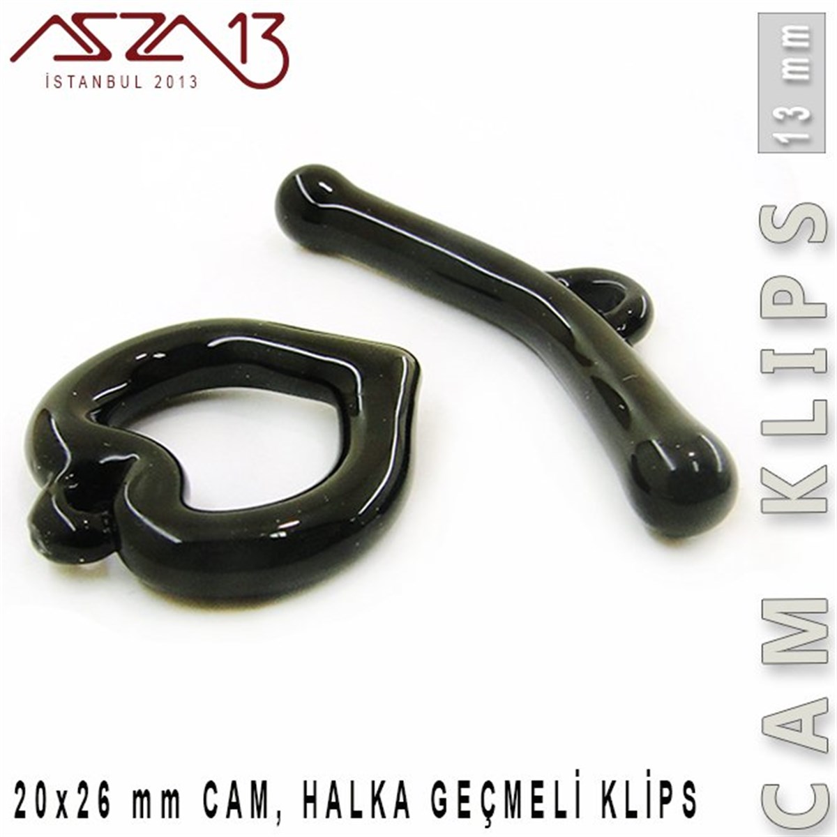 Klipsler, KilitlerTAKI MALZEMEBeadSmithJet, 13 mm, Cam Geçmeli Kalp Klips / Paket İçeriği 1 Adet