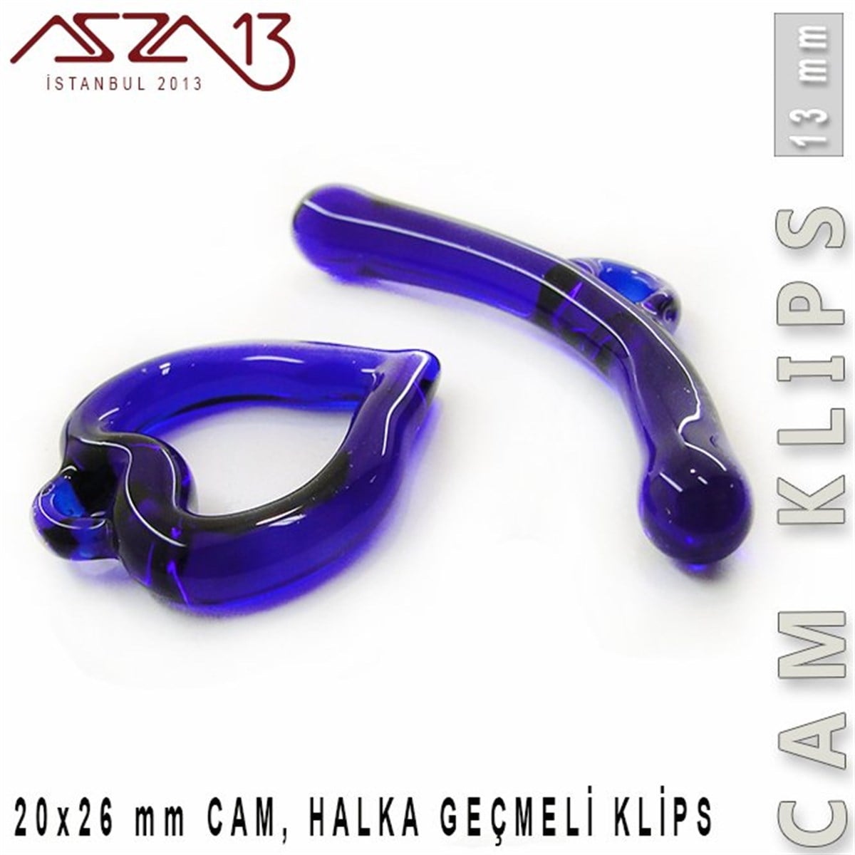 Klipsler, KilitlerTAKI MALZEMEBeadSmithSapphire, 13 mm, Cam Geçmeli Kalp Klips / Paket İçeriği 1 Adet