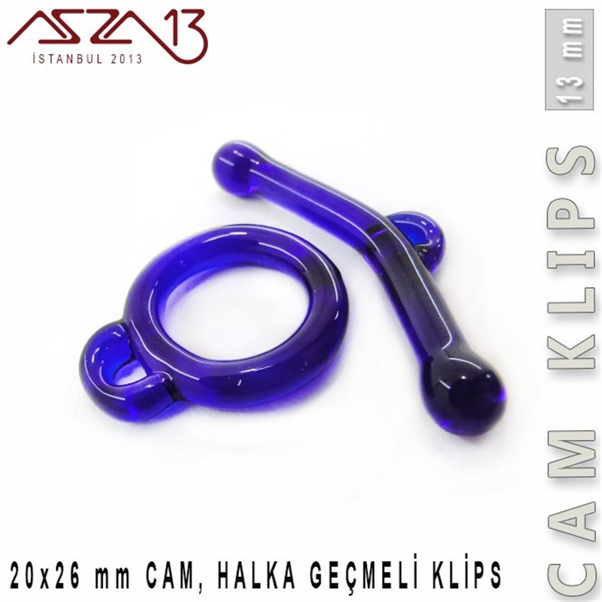 Klipsler, KilitlerTAKI MALZEMEBeadSmithSafir, 13 mm, Cam Geçmeli Klips / Paket İçeriği 1 Adet