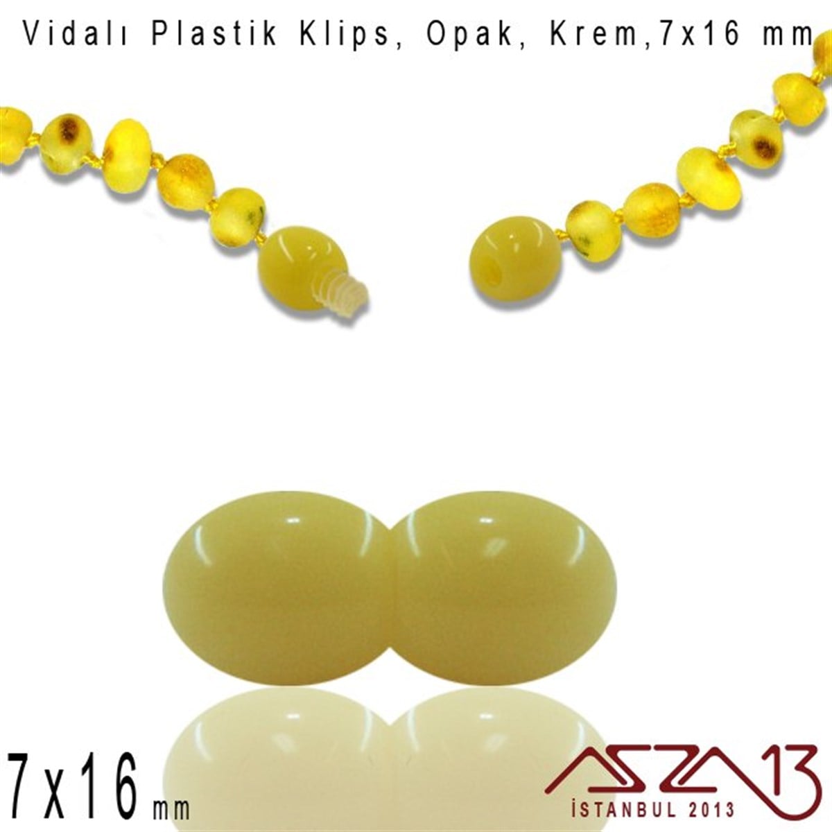 Klipsler, KilitlerTAKI MALZEMEMarkasızPlastik Vidalı Boncuk Kilit (Klips) - Opak Krem - 16x7 mm / 1 Adet
