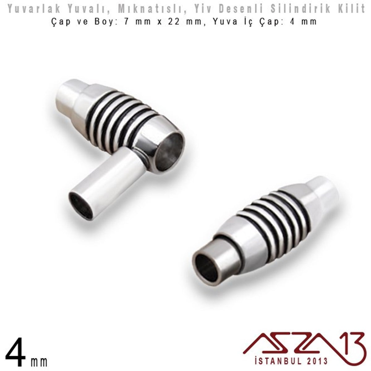 Klipsler, KilitlerTAKI MALZEMEMarkasızRodyum Kaplamalı Yivli Mıknatıslı Kilit (Klips) - 4 mm Yuvalı 22x9 mm / 1 Adet