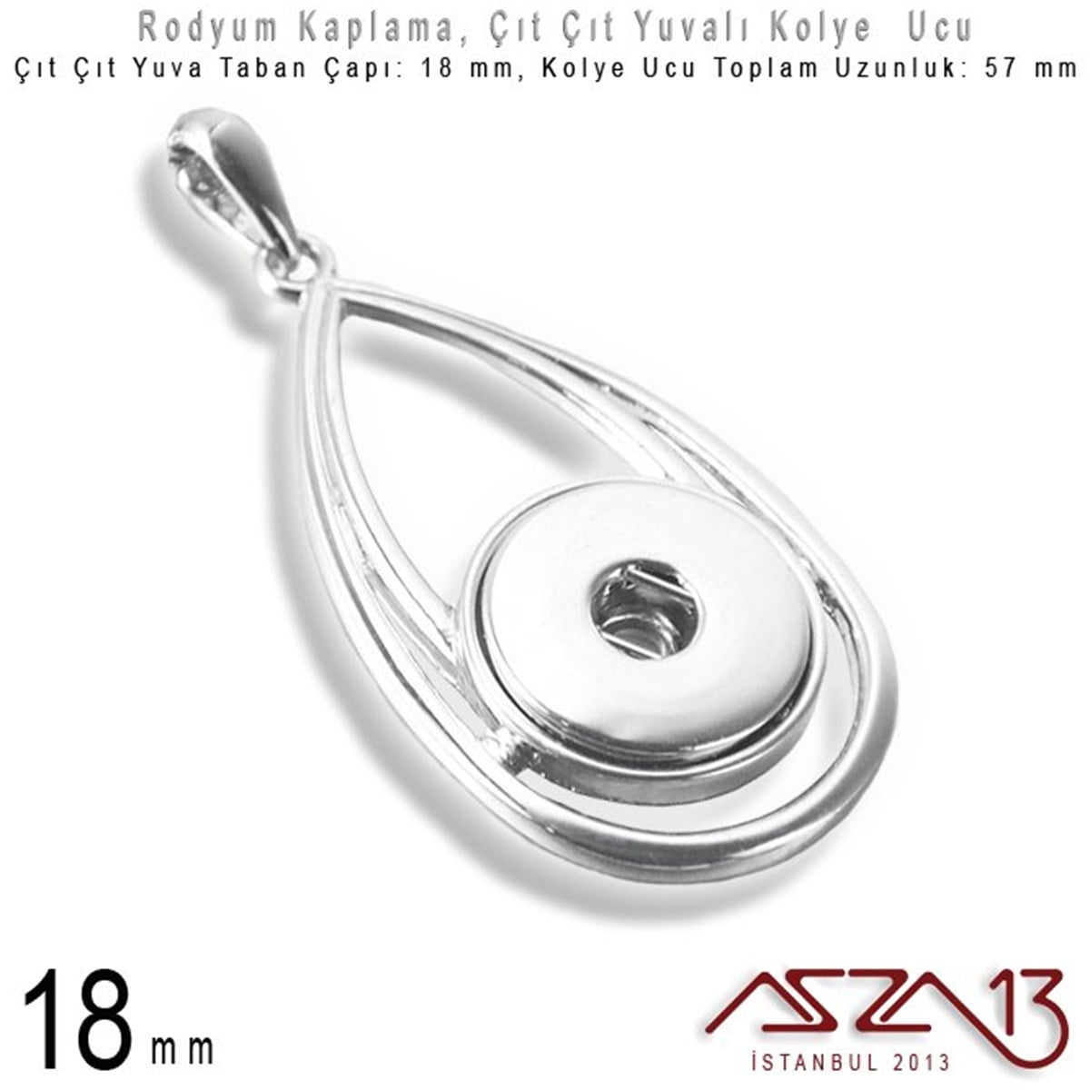 Kolye MalzemeTAKI MALZEMEMarkasızRodyum Kaplama - 18 mm Çıt Çıt Yuvalı - Klips'li Kolye Ucu