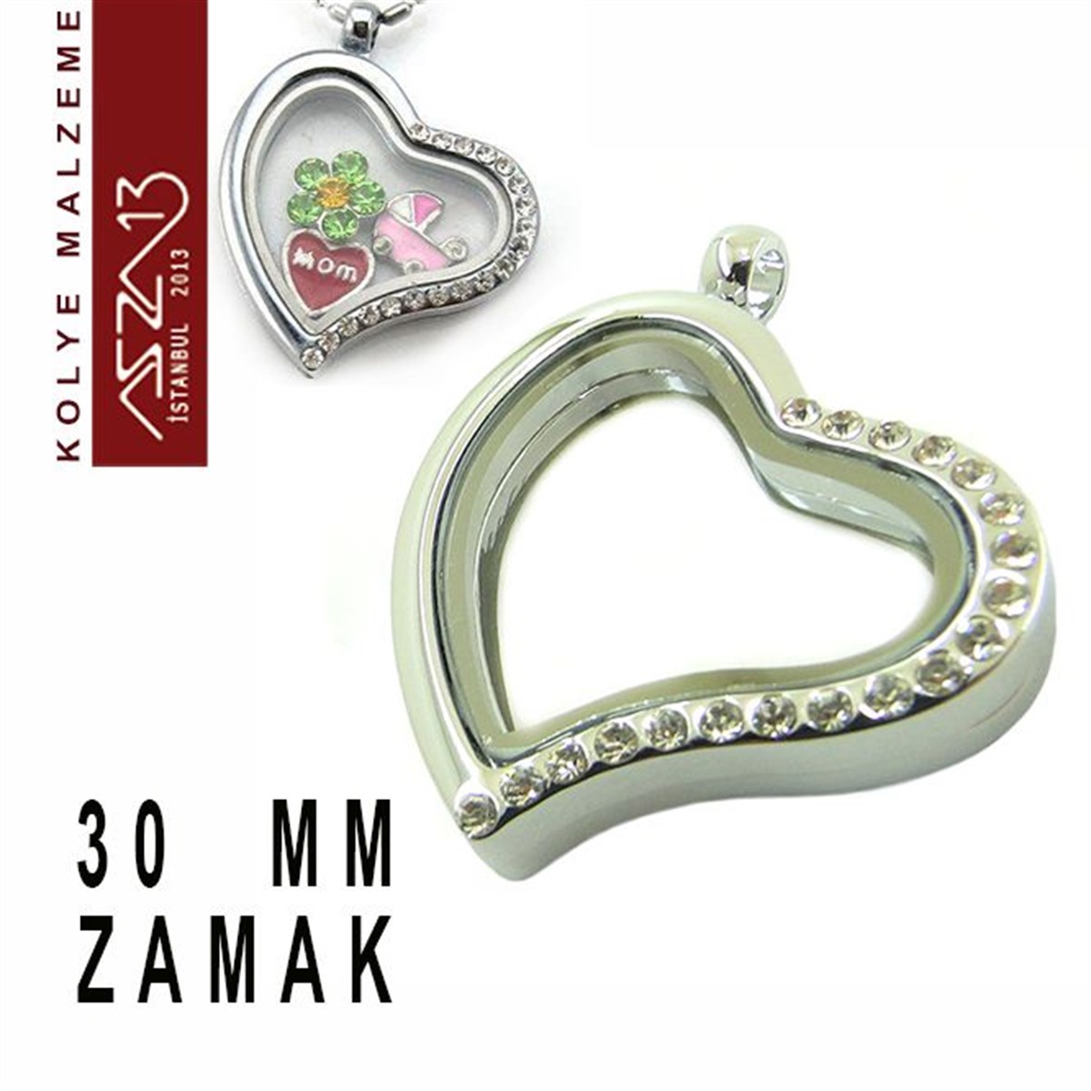 Kolye Ucu (Locket Pendant)TAKI MALZEMEMarkasızRodyum Kapl. Kalp Şekilli Kristal Taşlı Mıknatıs Kilitli Kolye Ucu (Locket Pendant)