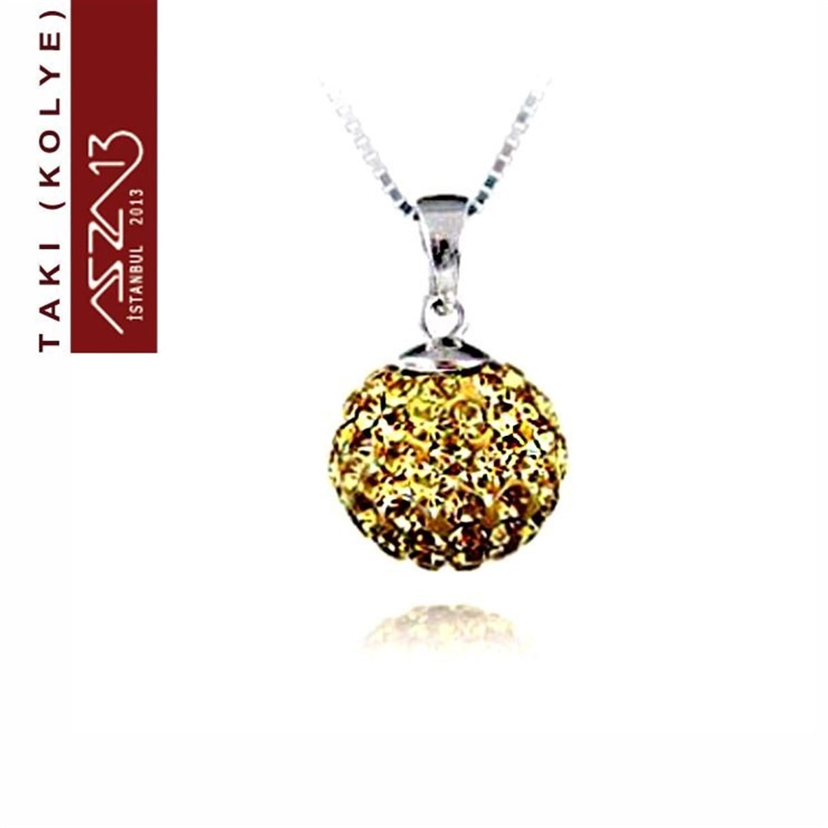 KolyeTAKIMarkasızTopaz Kristal 10 mm Şambala Top Kolye (Zincir Boyu 45 cm)