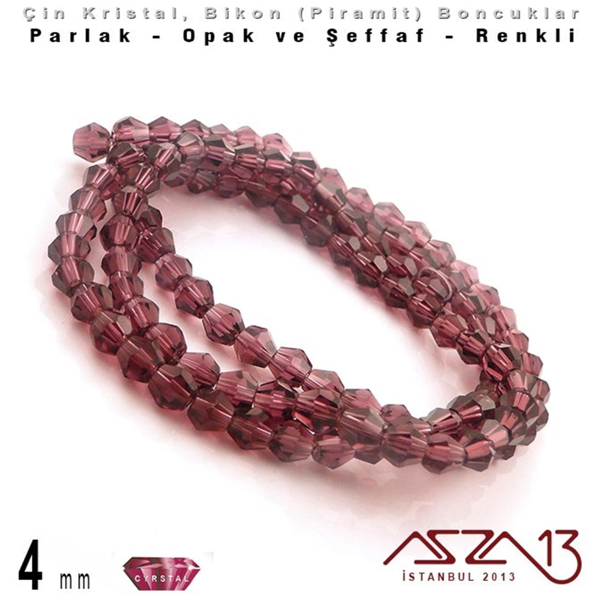 Kristal BoncuklarBONCUK ve TAŞMarkasız4x4 mm - Kristal - Şeffaf Amethyst - Bikon (Piramit) Boncuk / 115 Adet