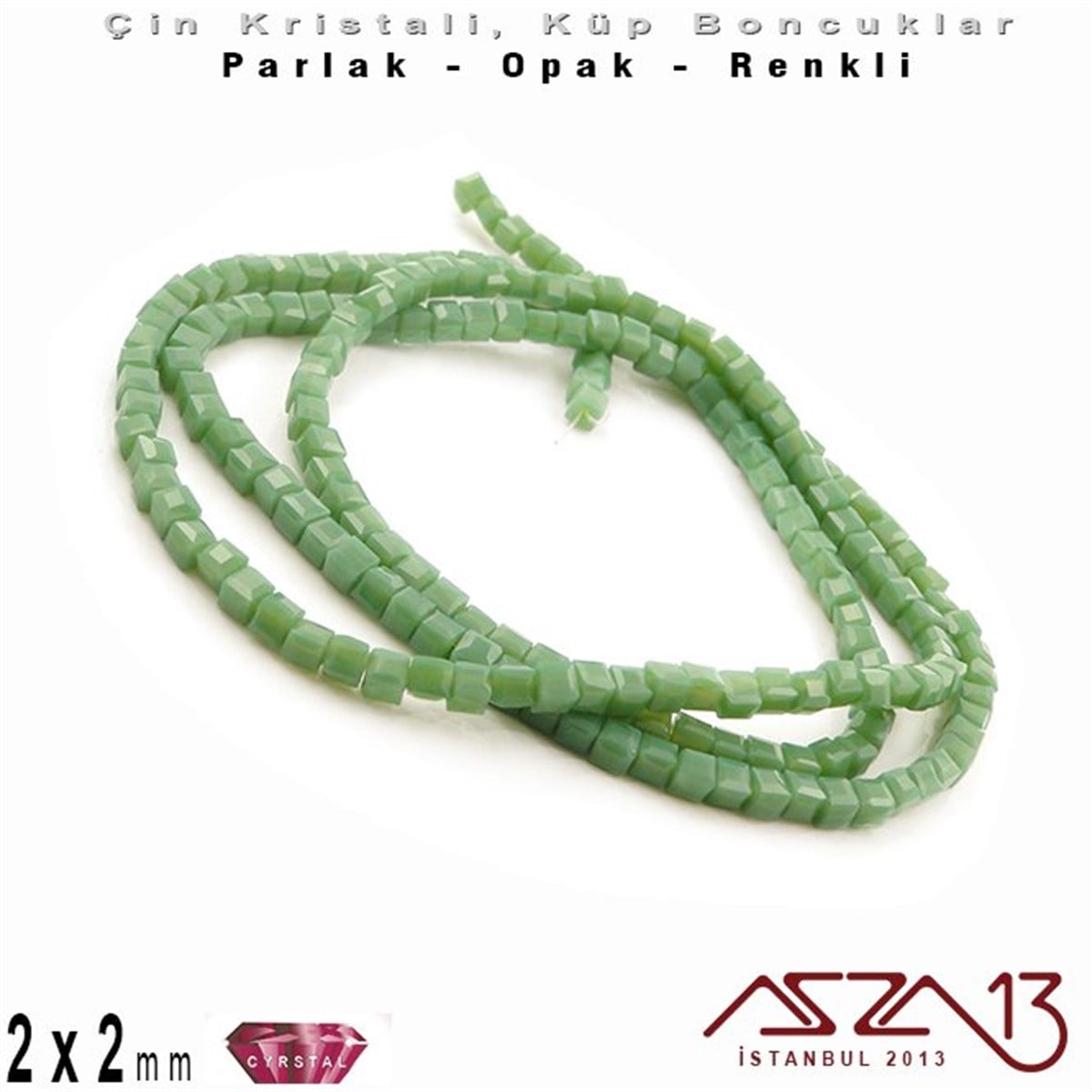 Kristal Küp BoncuklarBONCUK ve TAŞMarkasız2x2 mm - Kristal - Opak Yeşil - Küp Boncuk / 195 Adet