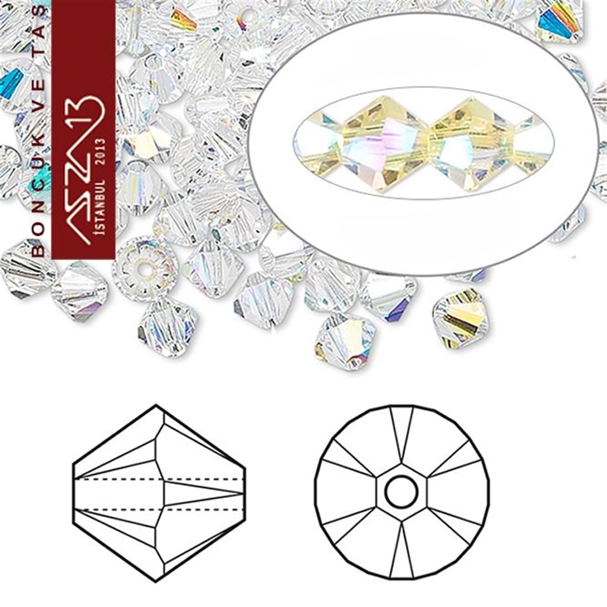 Kristal Rondela, Bikon Boncuk, Piramit BoncukBONCUK ve TAŞMarkasız5x5 mm - Kristal - Efektli Şeffaf Beyaz - Bikon (Piramit) Boncuk / 60 Adet