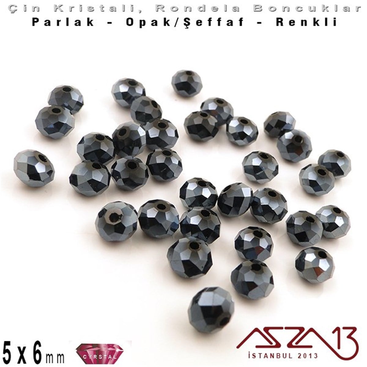 Kristal Rondela BoncukÇin Kristal BoncukMarkasız5x6 mm - Kristal - Efektli Antrasit - Rondela Boncuk / 100 Adet