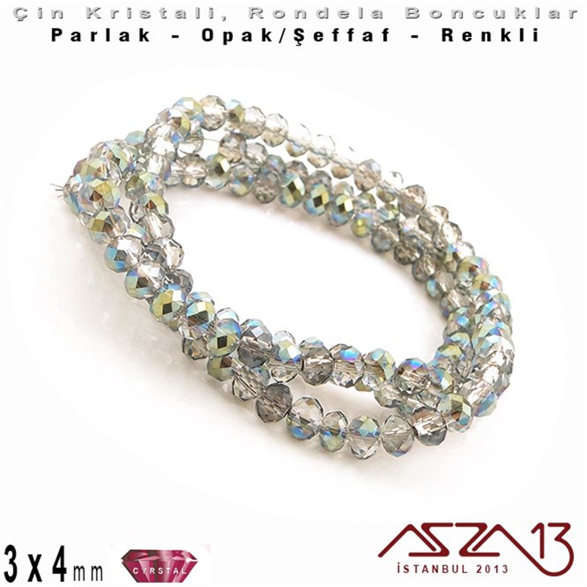 Kristal Rondela BoncukÇin Kristal BoncukMarkasız3x4 mm - Kristal - Efektli Şeffaf Rainbow Green - Rondela Boncuk / 145 Adet