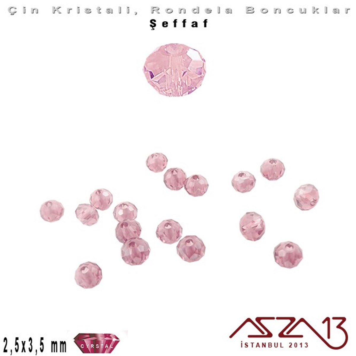 Kristal Rondela BoncukÇin Kristal BoncukMarkasızŞeffaf - 2,5x3,5 mm - Şeker Pembe - Kristal Rondela Boncuk / 150 Adet
