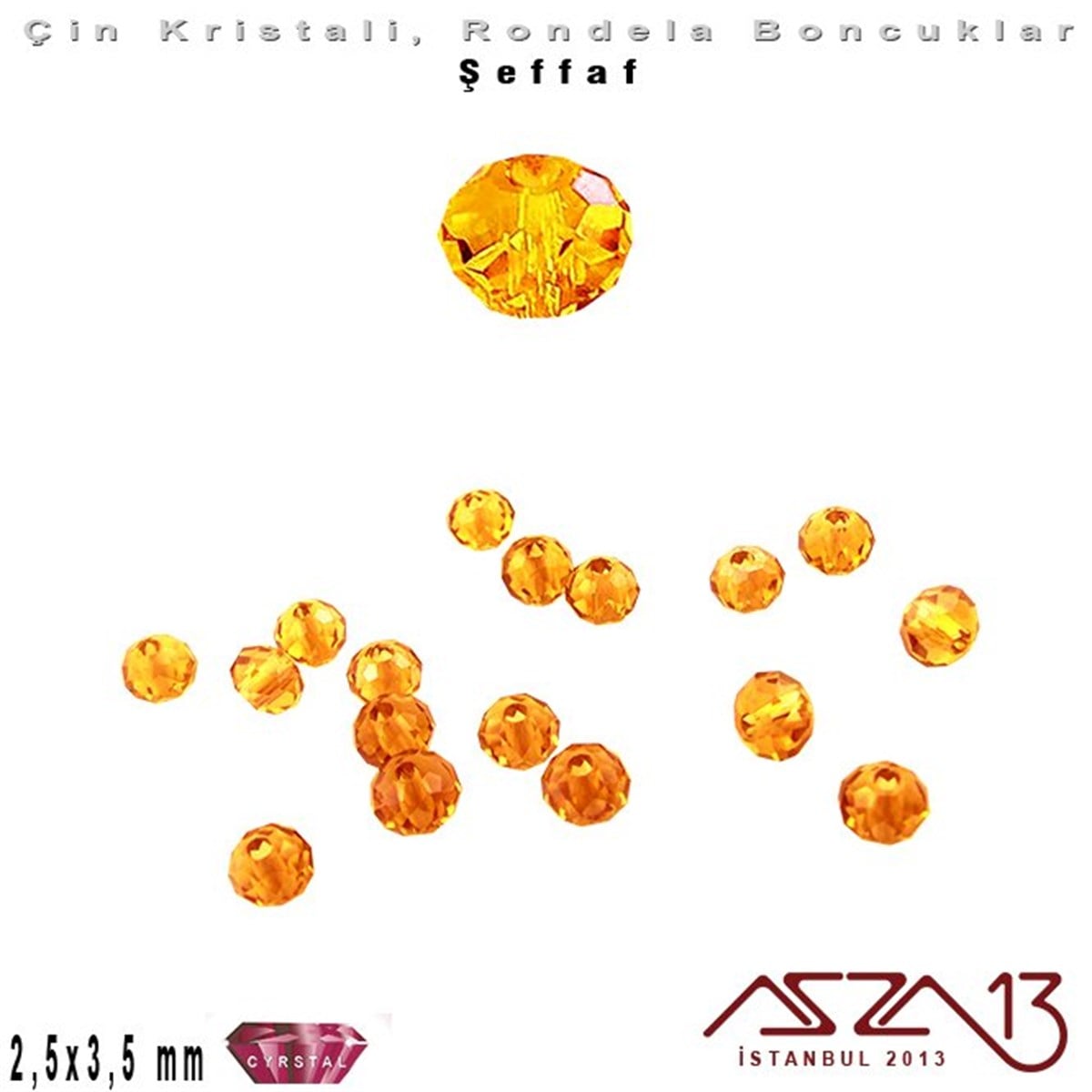Kristal Rondela BoncukÇin Kristal BoncukMarkasızŞeffaf - 2,5x3,5 mm - Efektli Amber - Kristal Rondela Boncuk / 150 Adet