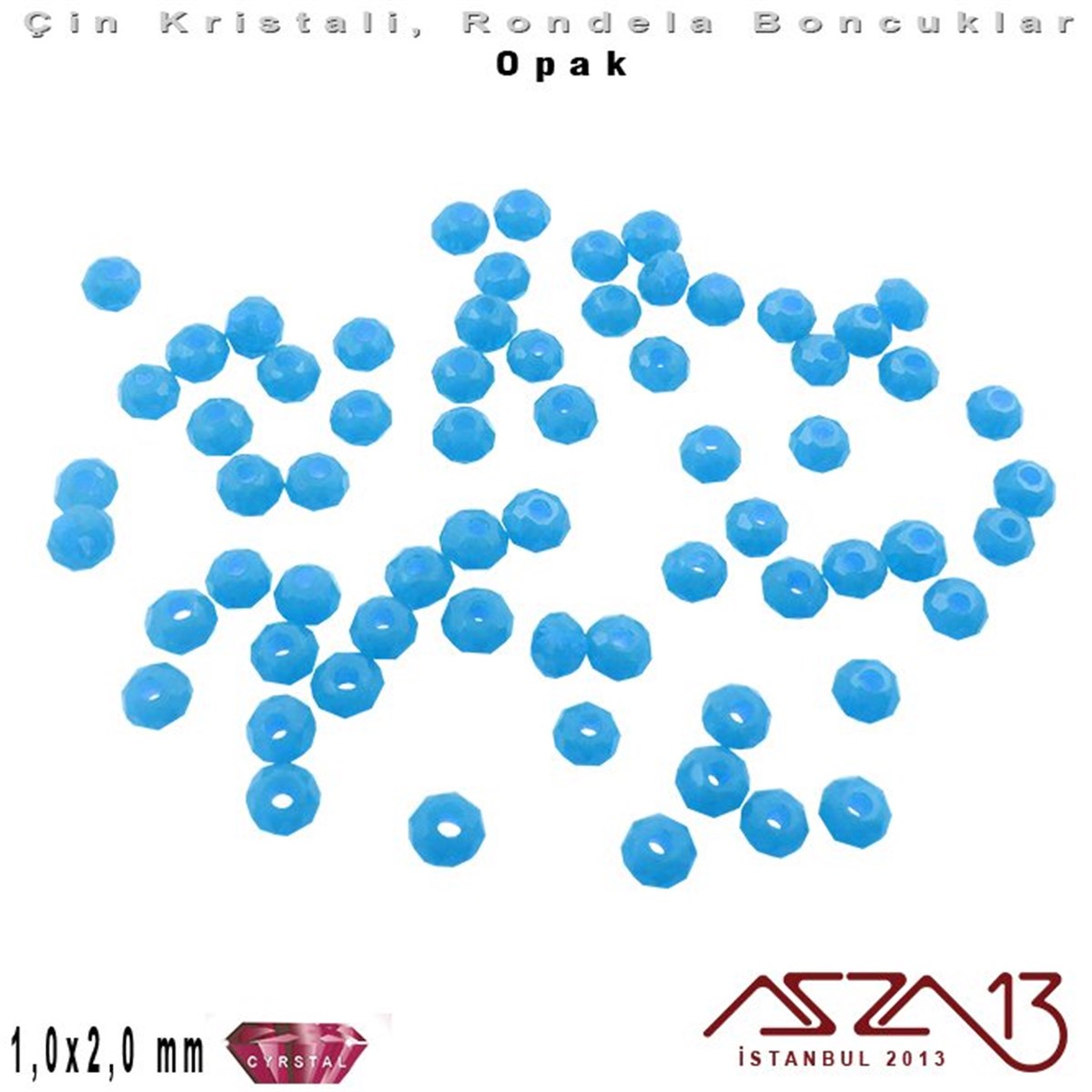 Kristal Rondela BoncukÇin Kristal BoncukMarkasızOpak - 1x2 mm - Mavi - Kristal Rondela Boncuk / 210 Adet