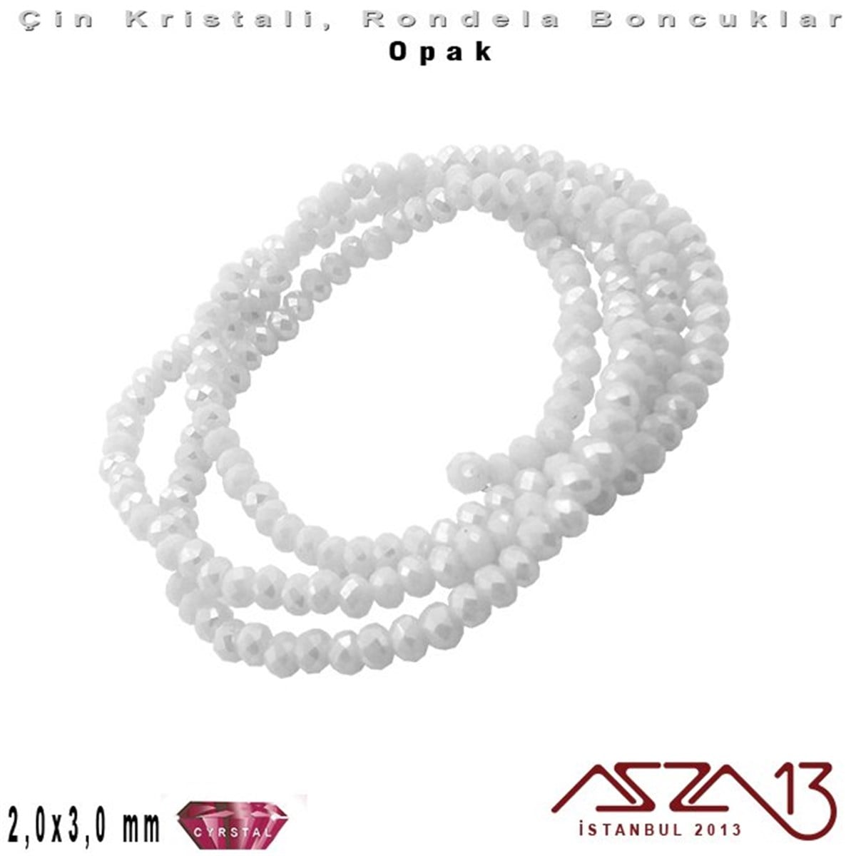 Kristal Rondela BoncukÇin Kristal BoncukMarkasızOpak - 2x3 mm - Sedefli Beyaz - Kristal Rondela Boncuk / 200 Adet
