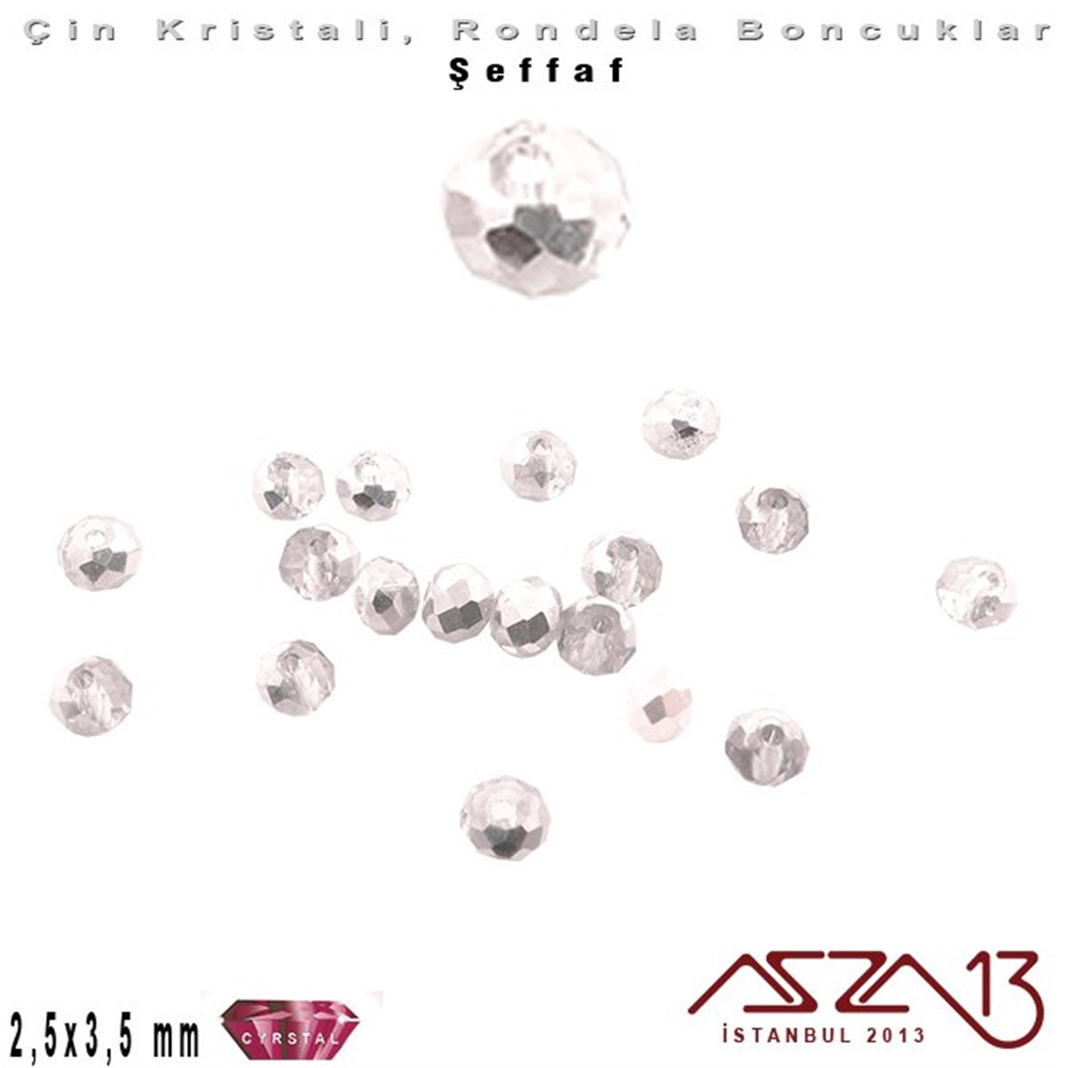 Kristal Rondela BoncukÇin Kristal BoncukMarkasızŞeffaf - 2,5x3,5 mm - Efektli Silver - Kristal Rondela Boncuk / 150 Adet