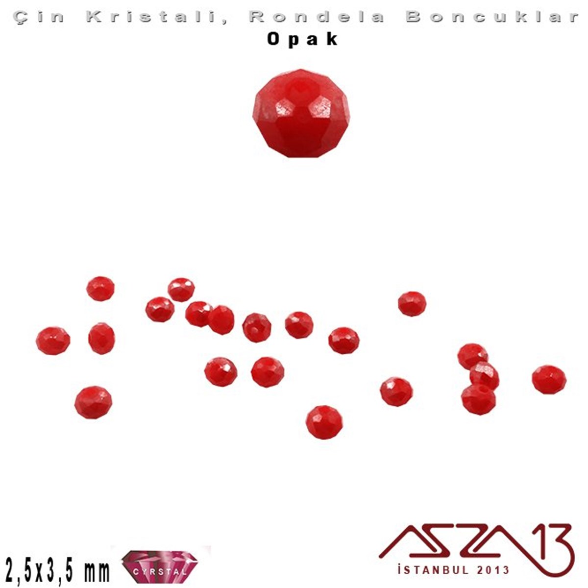 Kristal Rondela BoncukÇin Kristal BoncukMarkasızOpak - 2,5x3,5 mm - Kırmızı - Kristal Rondela Boncuk / 150 Adet