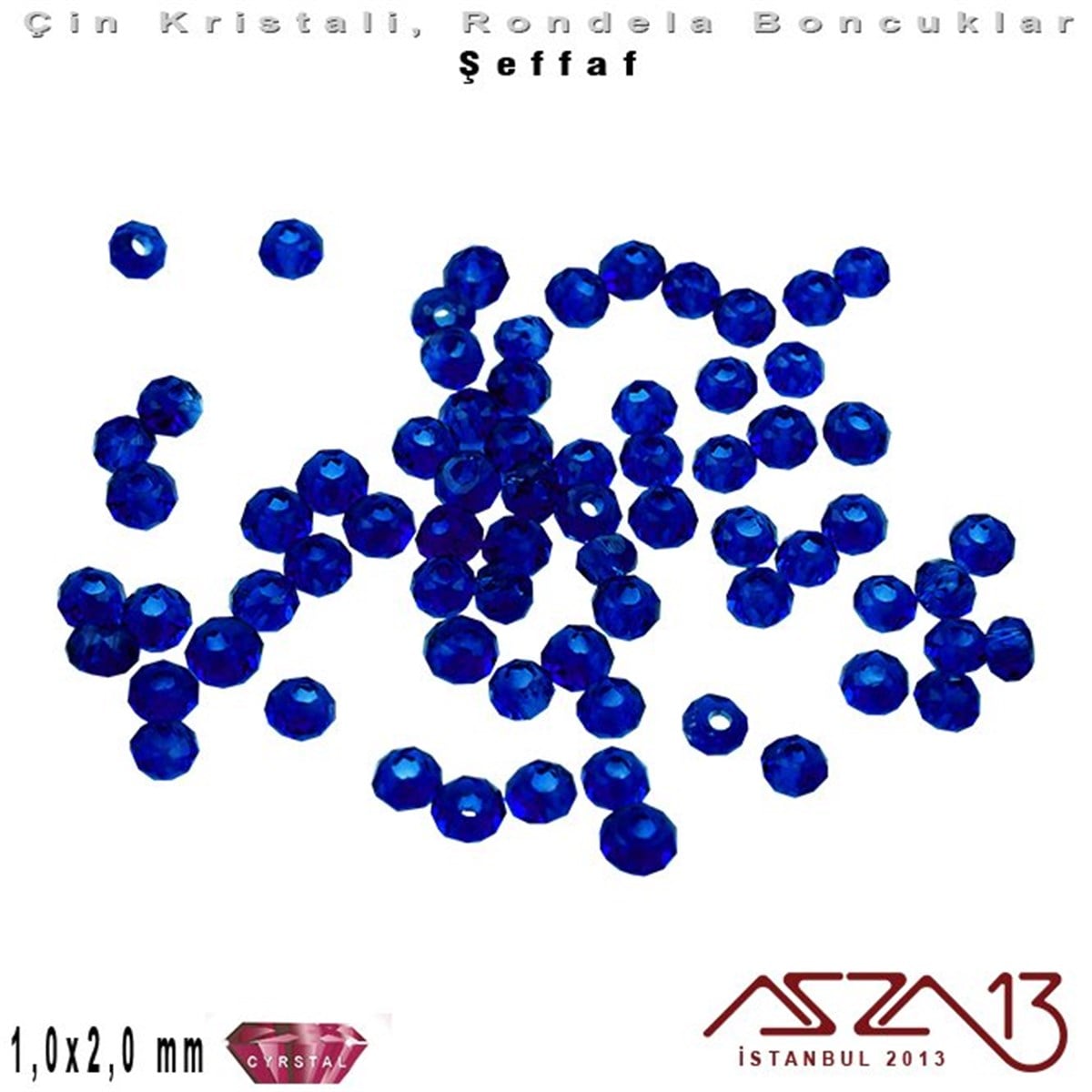 Kristal Rondela BoncukÇin Kristal BoncukMarkasızŞeffaf - 1x2 mm - Royal Mavi - Kristal Rondela Boncuk / 210 Adet