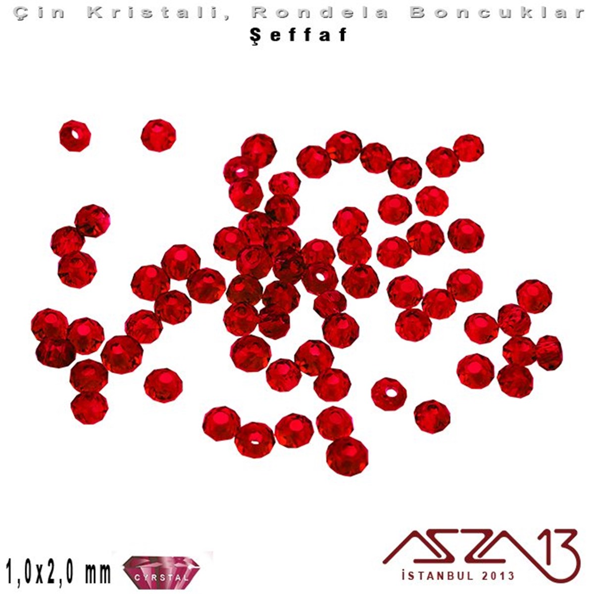 Kristal Rondela BoncukÇin Kristal BoncukMarkasızŞeffaf - 1x2 mm - Koyu Kırmızı - Kristal Rondela Boncuk / 210 Adet