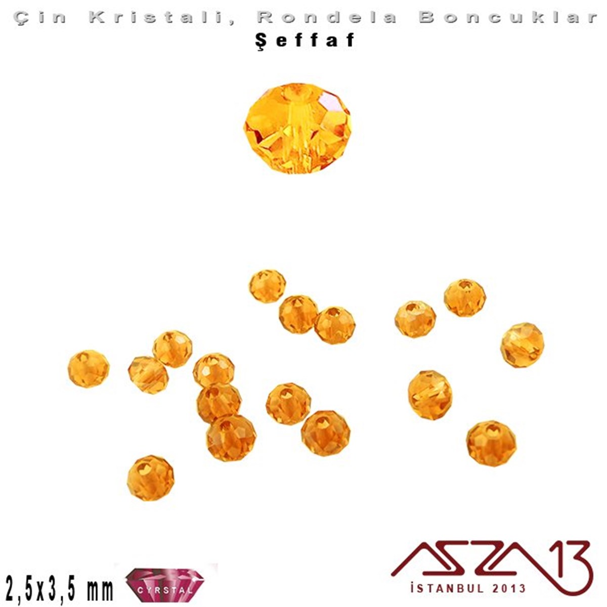 Kristal Rondela BoncukÇin Kristal BoncukMarkasızŞeffaf - 2,5x3,5 mm - Sarı - Kristal Rondela Boncuk / 150 Adet