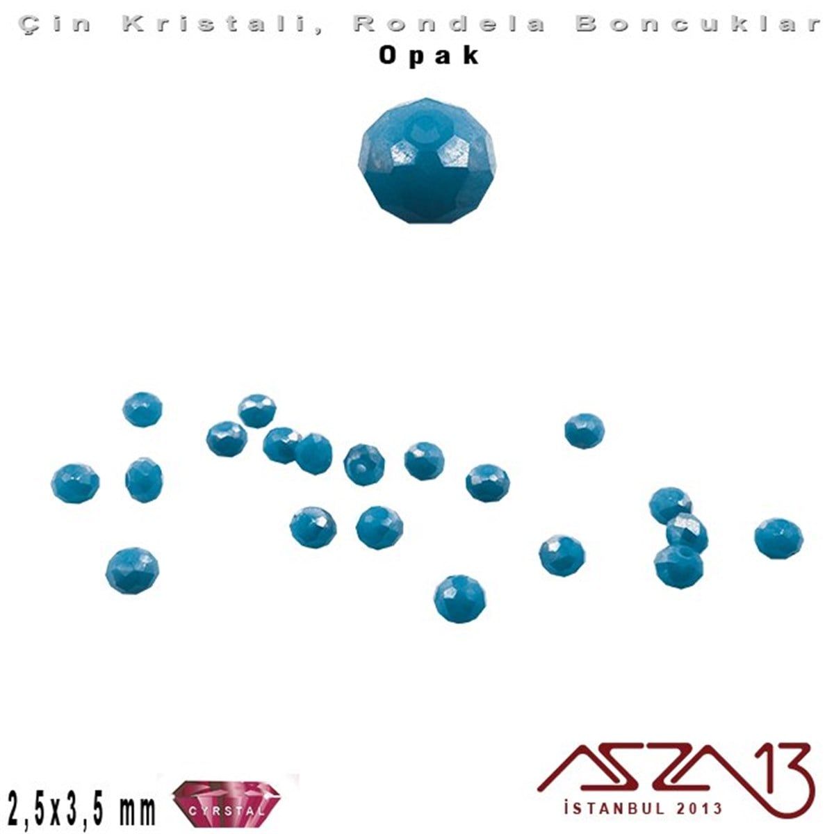 Kristal Rondela BoncukÇin Kristal BoncukMarkasızOpak - 2,5x3,5 mm - Deniz Mavi - Kristal Rondela Boncuk / 150 Adet
