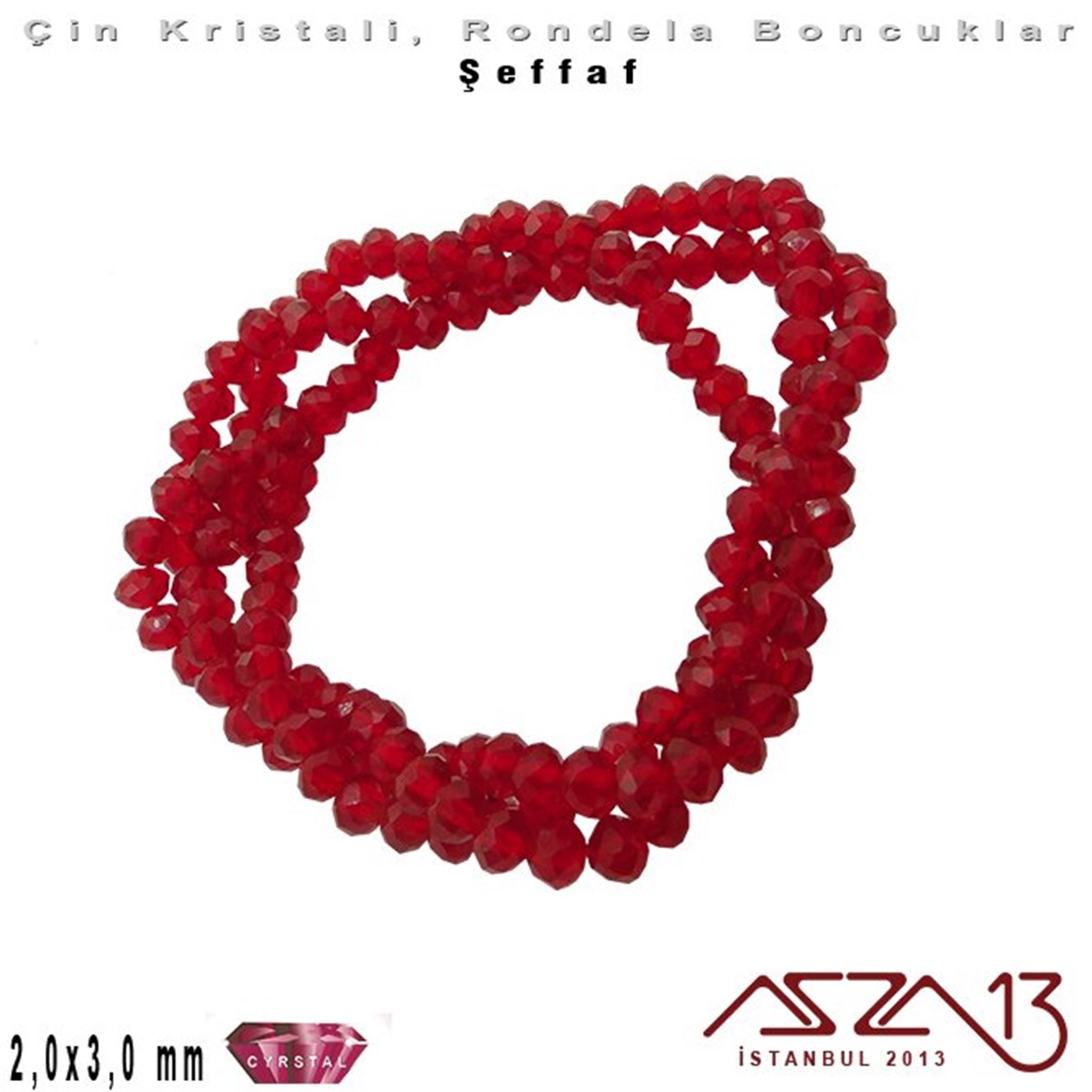 Kristal Rondela BoncukÇin Kristal BoncukMarkasızŞeffaf - 2x3 mm - Koyu Siam - Kristal Rondela Boncuk / 200 Adet