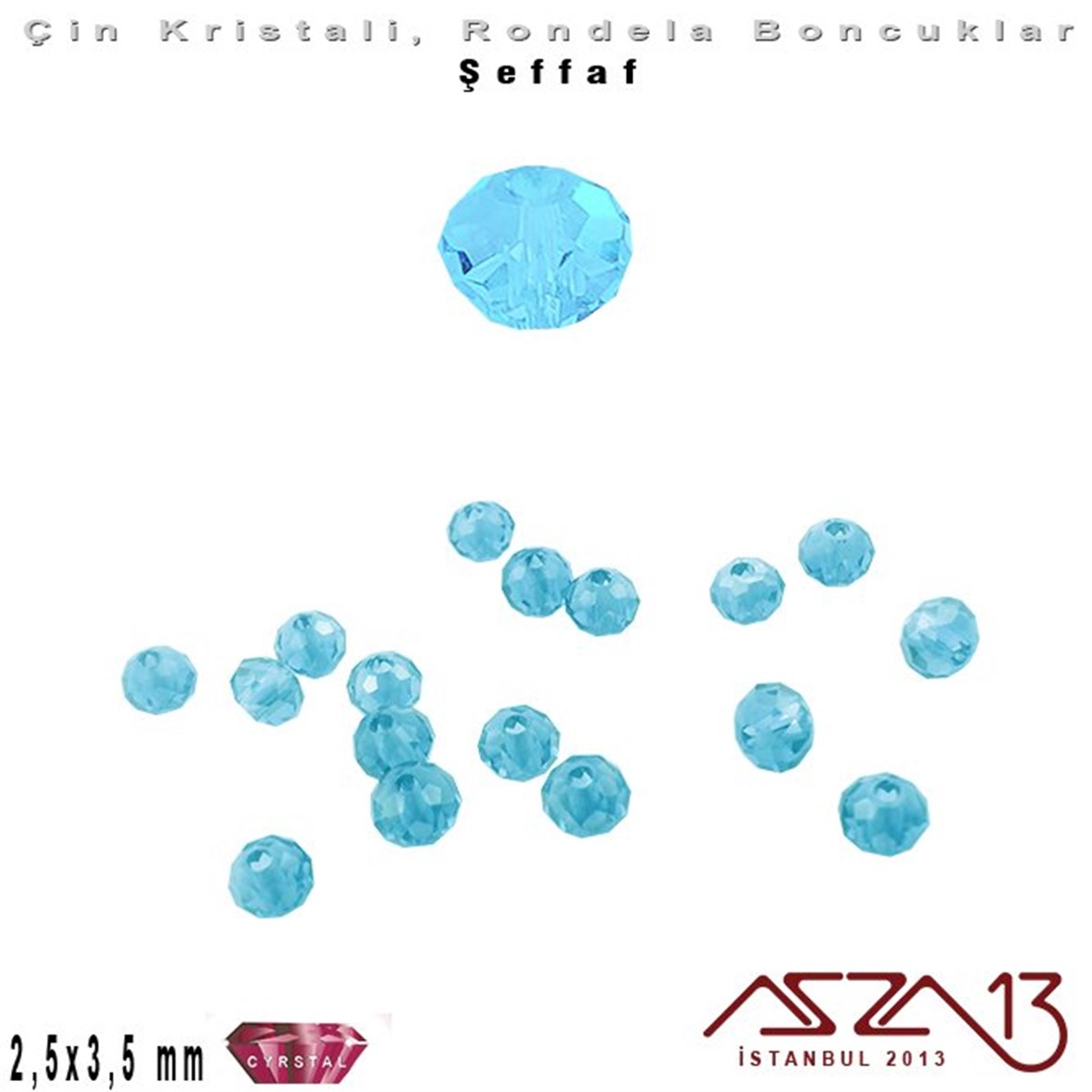 Kristal Rondela BoncukÇin Kristal BoncukMarkasızŞeffaf - 2,5x3,5 mm - Mavi - Kristal Rondela Boncuk / 150 Adet